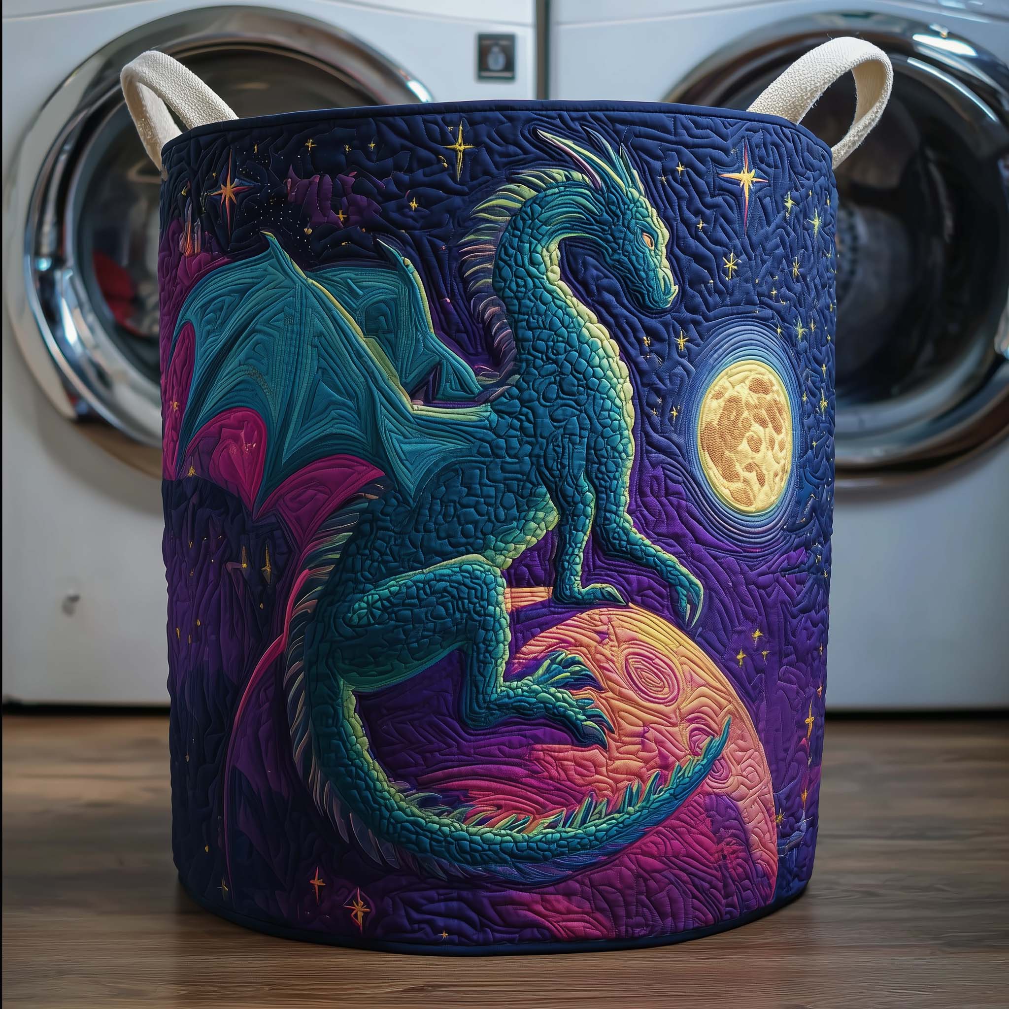 Moon Dragon Quilted Laundry Basket Aesthetic Storage Baskets Father's Day Ideas - Tradiviet