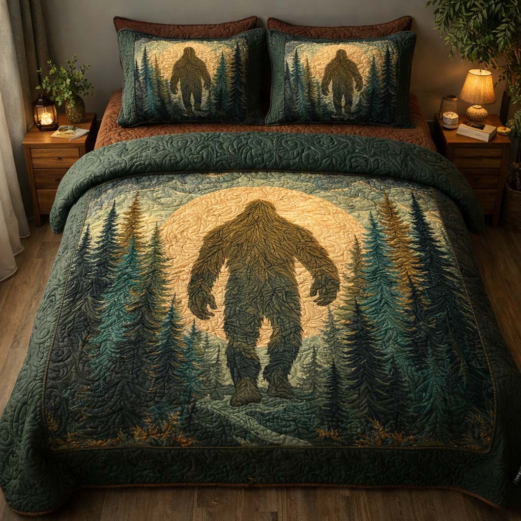 Moonlit Shadow Bigfoot Quilted Bedding Set Autumn Inspired Bedroom Bigfoot Gift Ideas - Tradiviet