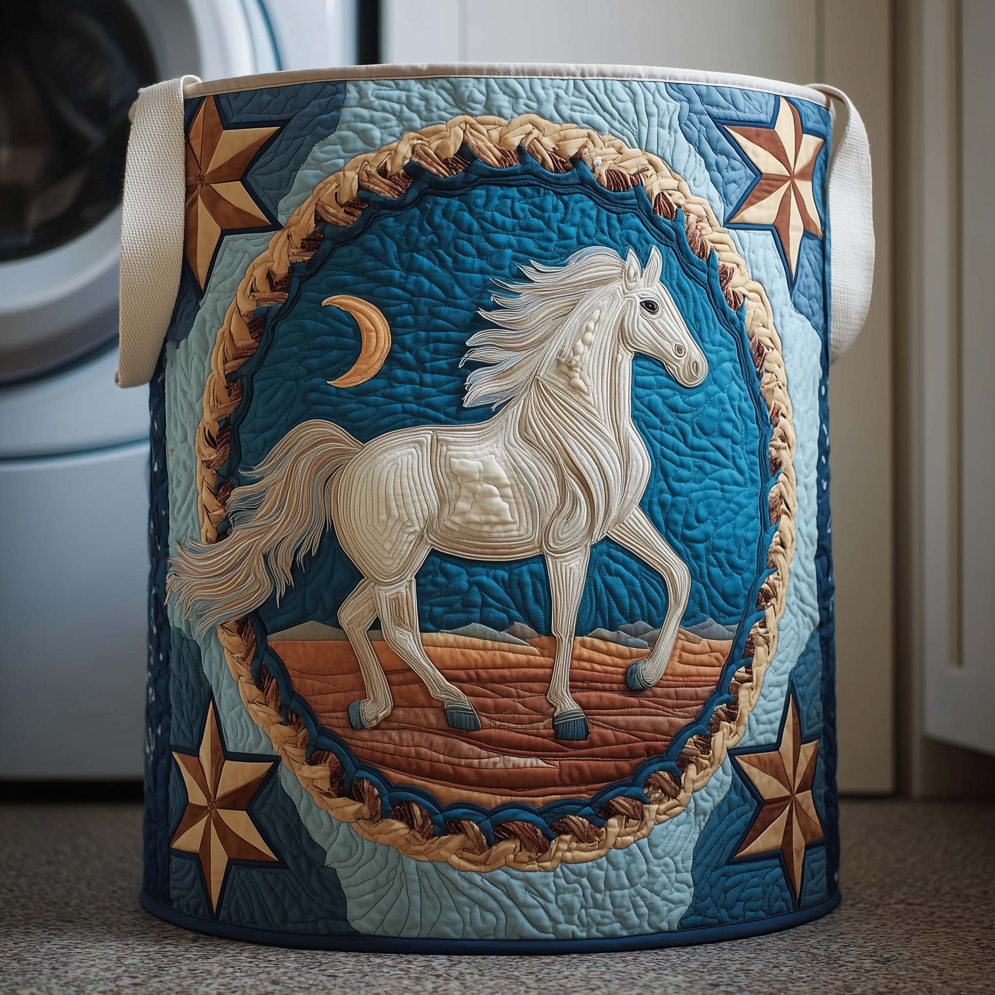 Moonlit Stallion Quilted Laundry Basket Adorable Laundry Basket Gift For Grandma - Tradiviet