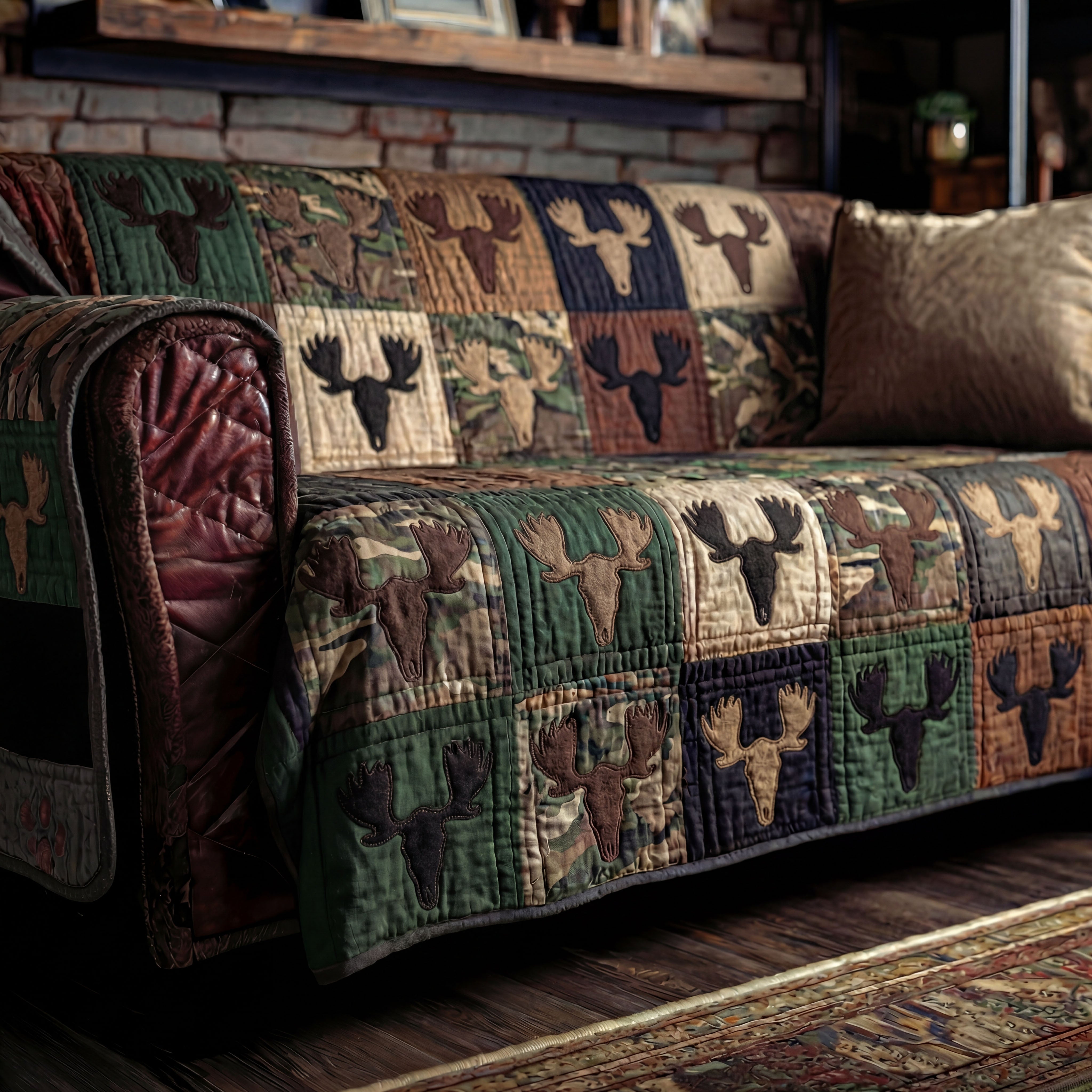 Moose Trail Heritage Quilted Sofa Cover Moose Wildlife Forest Pattern Gift For Nature Lovers