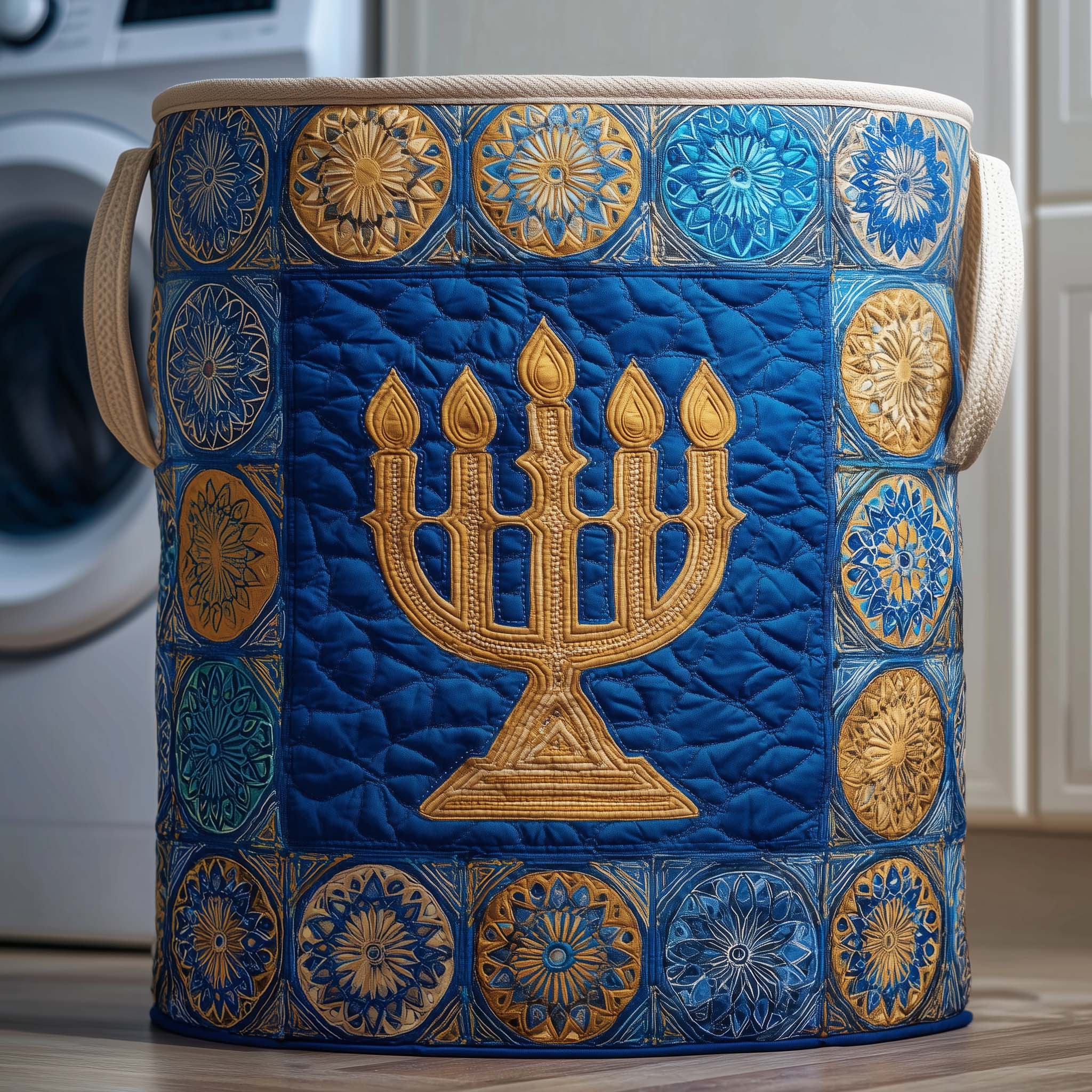 Mosaic Menorah Quilted Laundry Basket Funny Baskets Presents For Sister - Tradiviet
