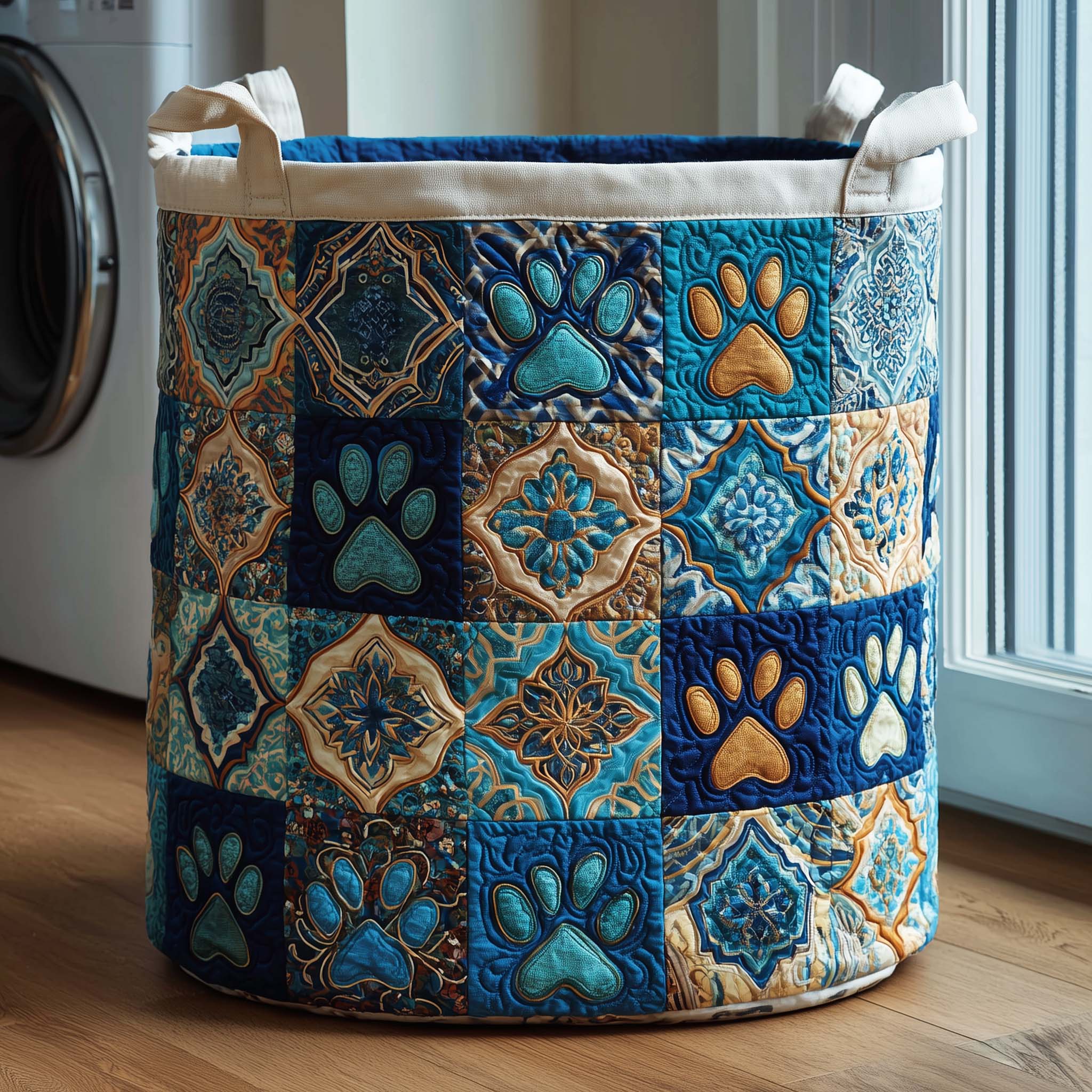 Mosaic Paws Quilted Laundry Basket Holiday Room Decor Gift For Grandma - Tradiviet