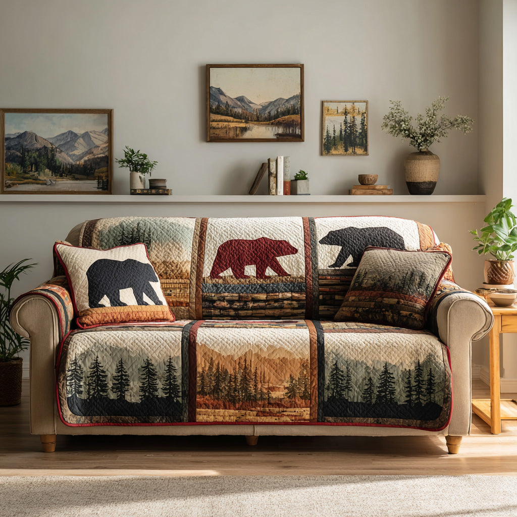 Mountain Cabin Quilted Sofa Cover Rustic Mountain Lodge Pattern Gift For Cabin Lovers