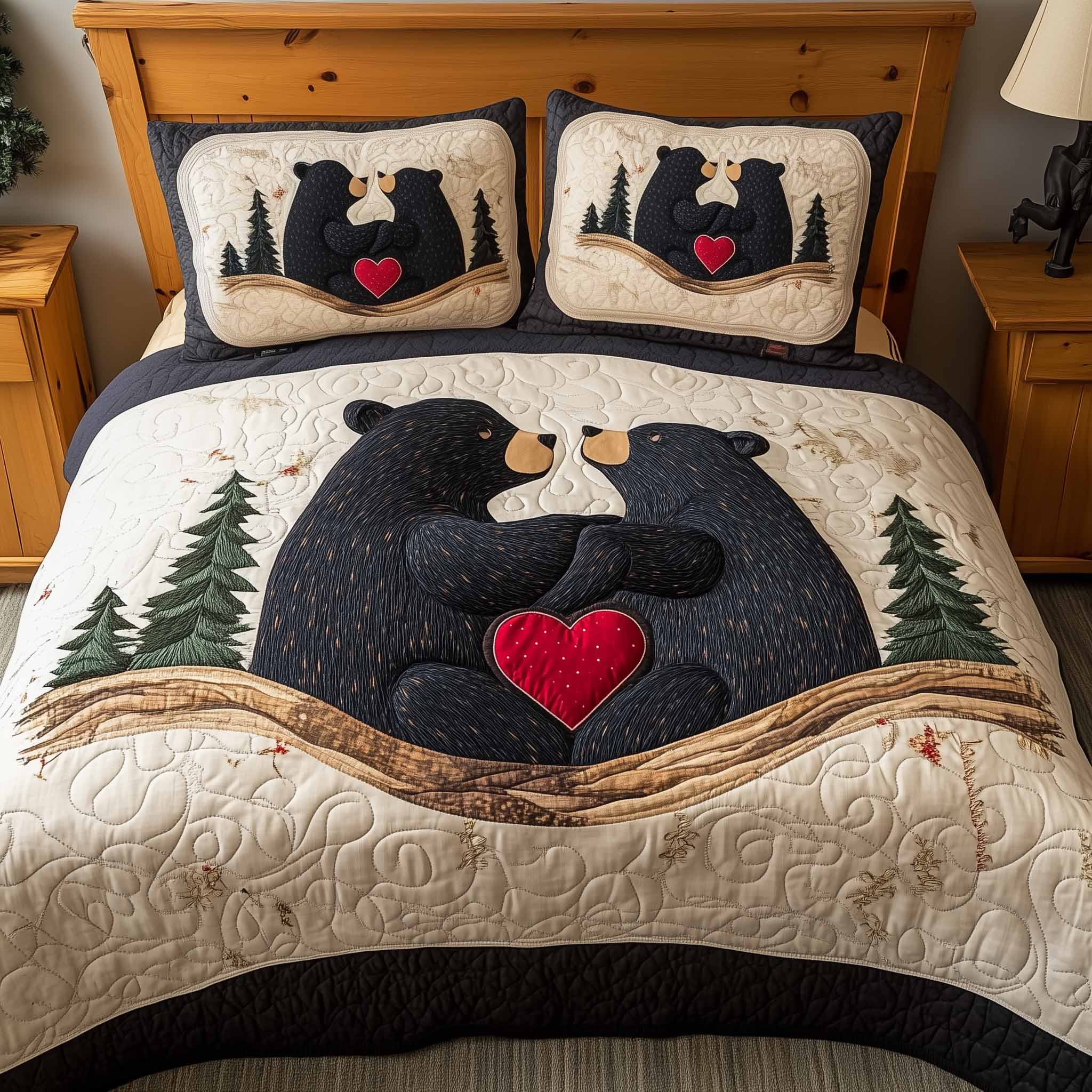 Mountain Love Quilted Bedding Set Holiday Bedroom Decor Mountain Gift For Family - Tradiviet