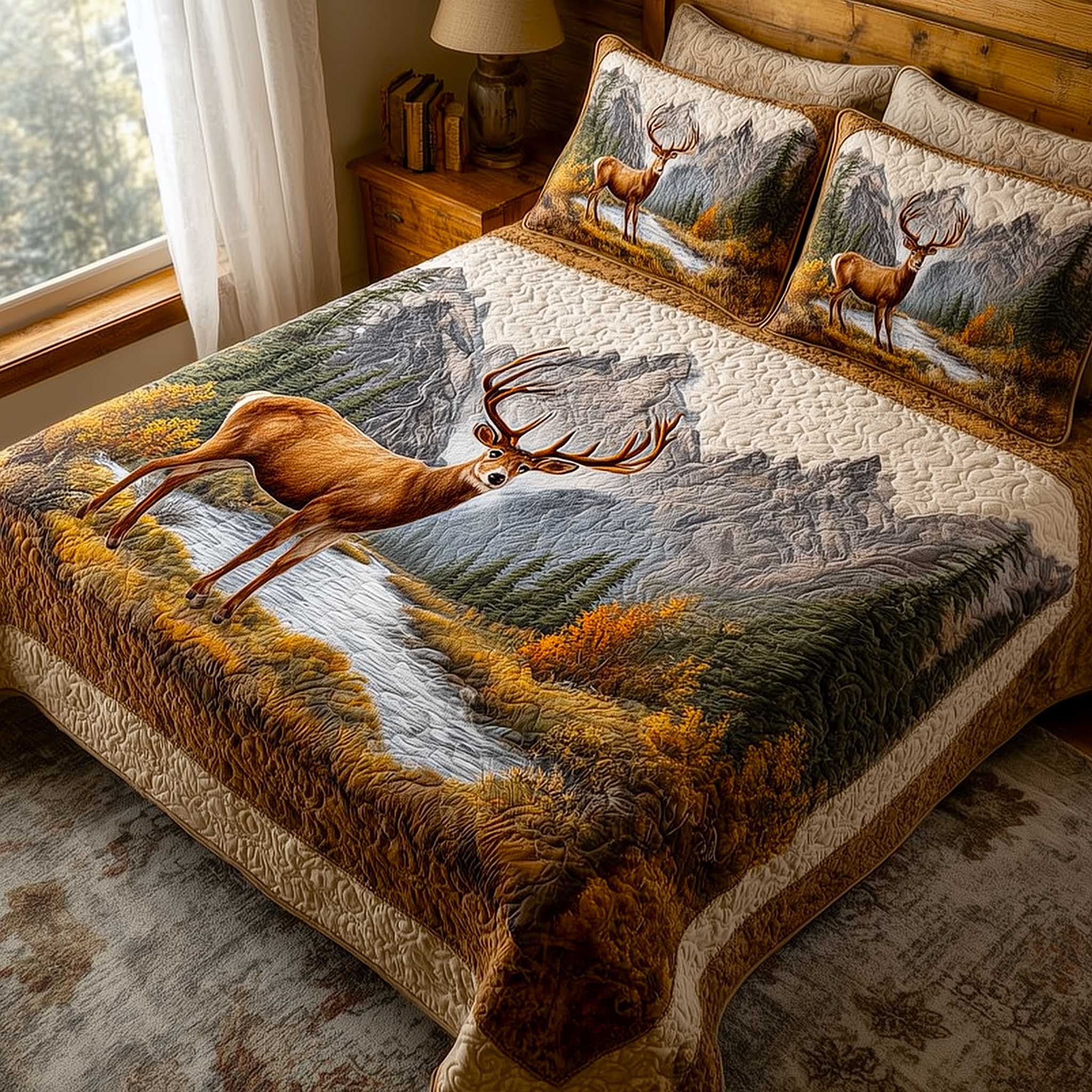 Mountain Serenity Quilted Bedding Set Holiday Bedroom Decor Mountain Gift For Her - Tradiviet