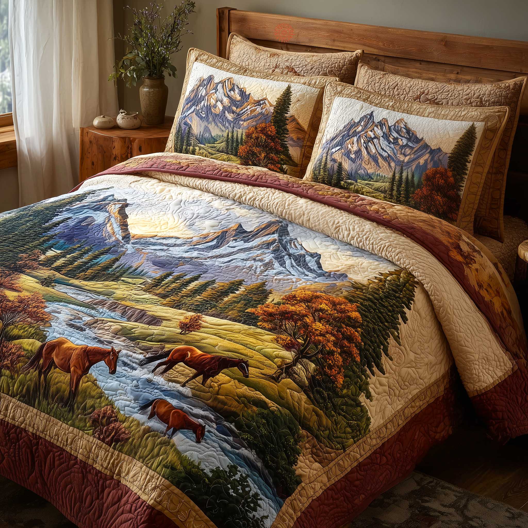 Mountain Serenity Quilted Bedding Set Holiday Home Decor Mountain Themed Gift For Grandma - Tradiviet