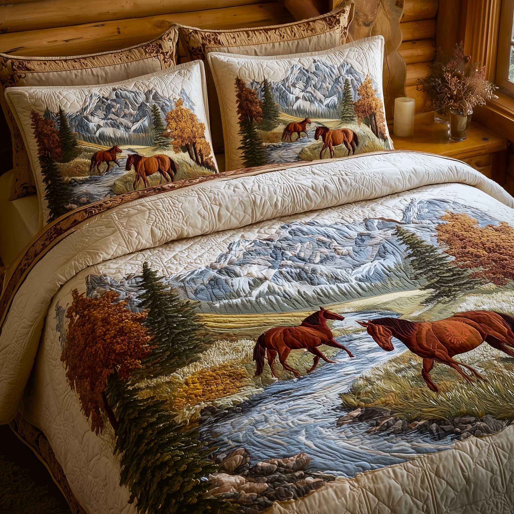 Mountain Serenity Quilted Bedding Set Holiday House Decorations Mountain Gift For Brother - Tradiviet