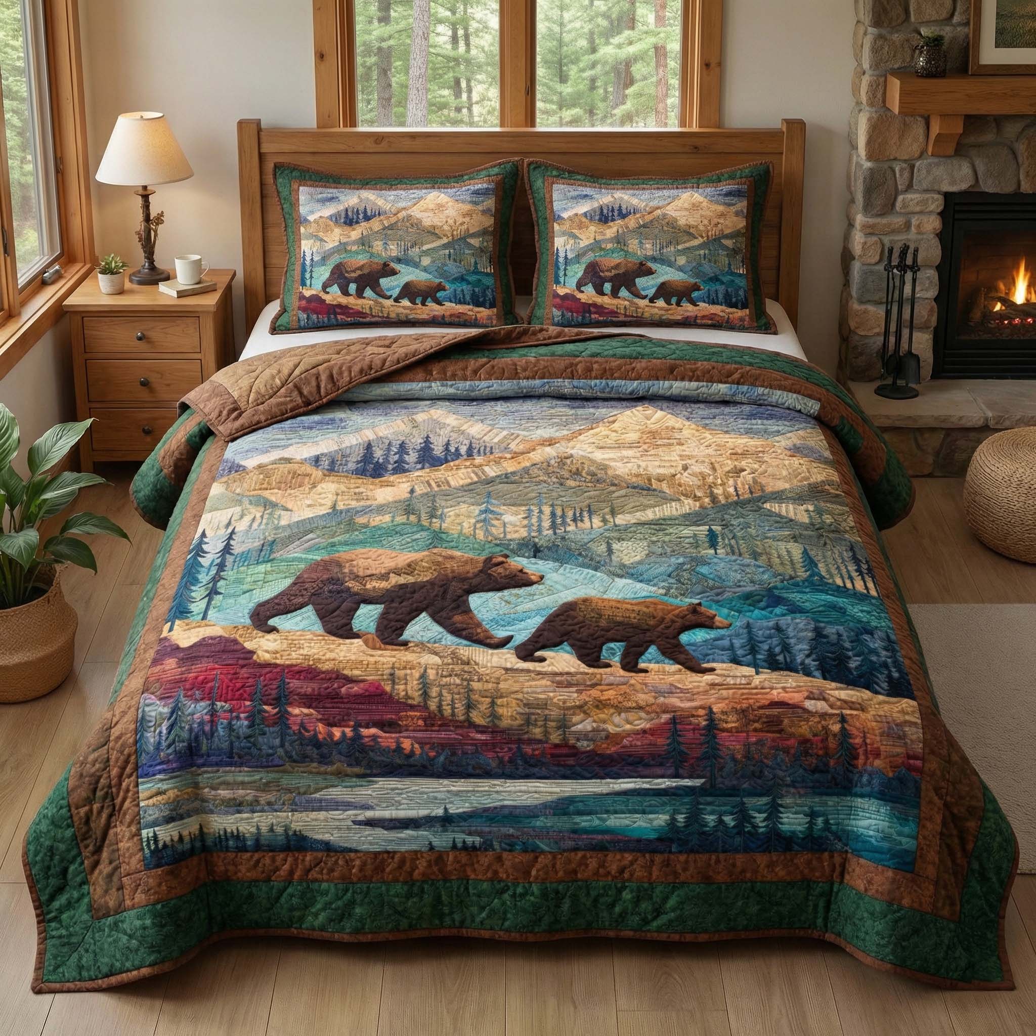 Mountain Trek Quilted Bedding Set Room Decoration Items Mountain Themed Gift For New Home - Tradiviet