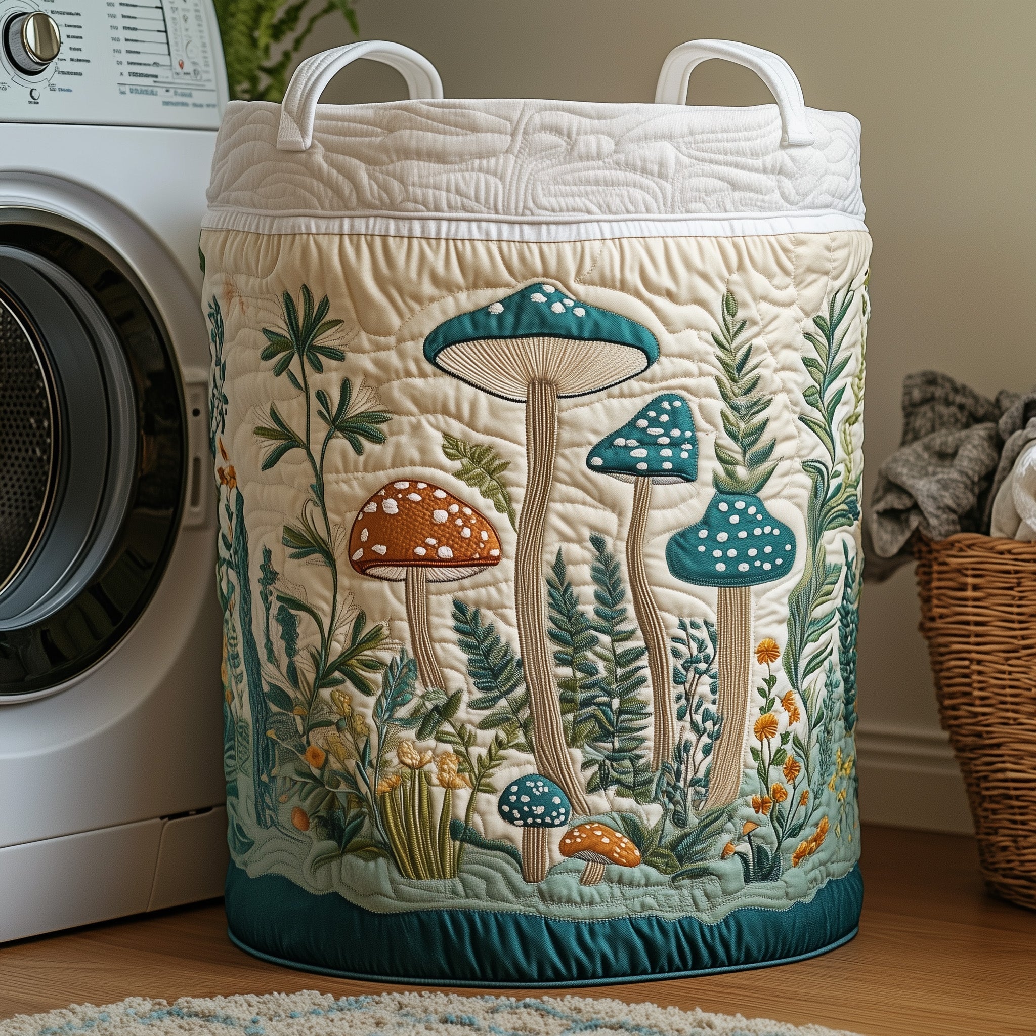 Mushroom Forest Quilted Laundry Basket Cute Laundry Hamper Gift For Wife - Tradiviet