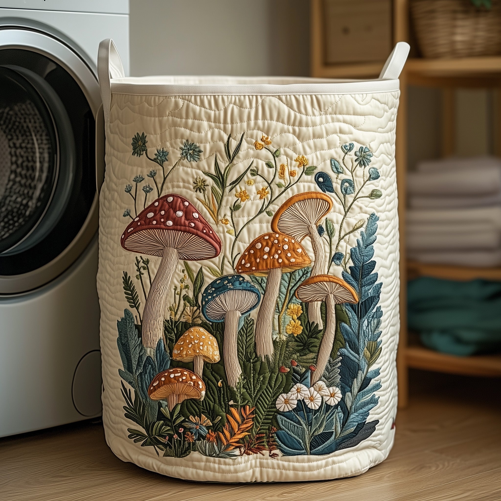 Mushroom Forest Quilted Laundry Basket Nice Storage Baskets Gift Ideas For Mom - Tradiviet