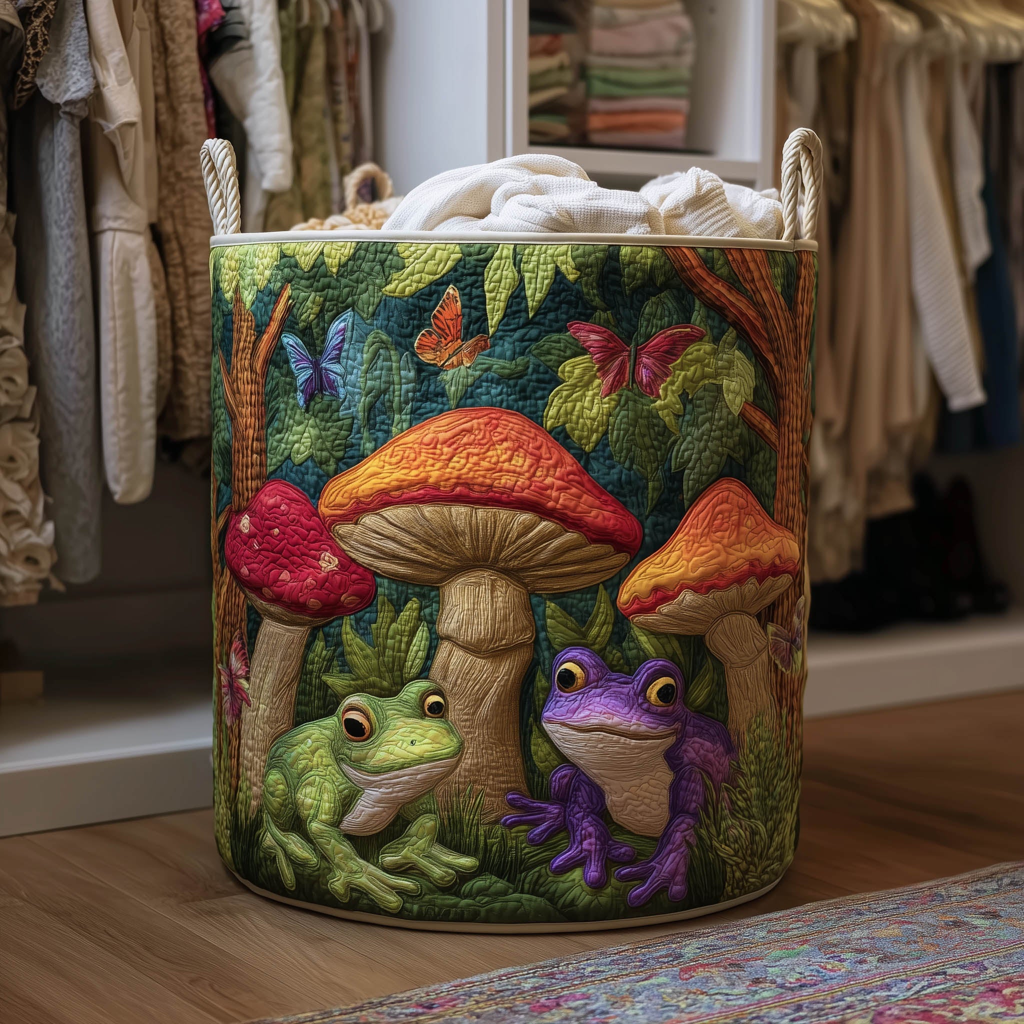 Mushroom Garden Quilted Laundry Basket Cute Baskets Best Gifts For Mom - Tradiviet