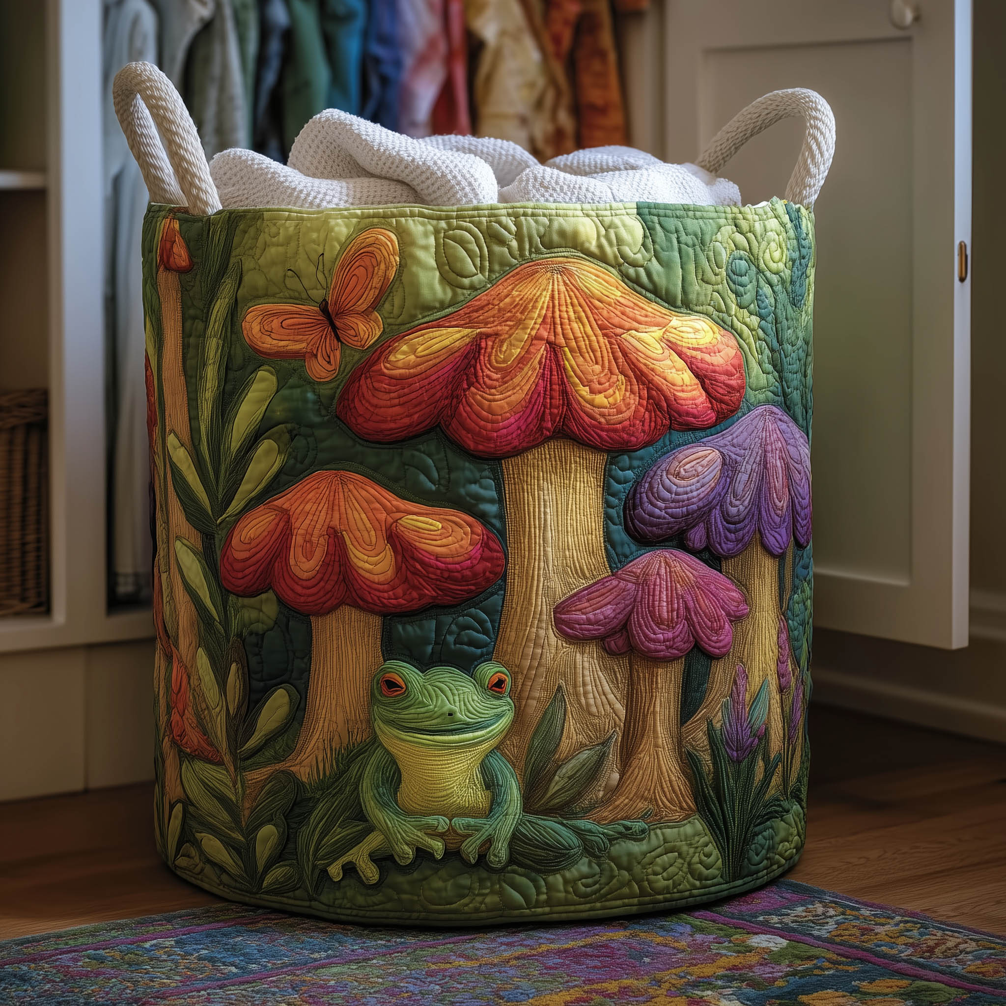Mushroom Garden Quilted Laundry Basket Nice Storage Baskets Birthday Gifts For Mom - Tradiviet