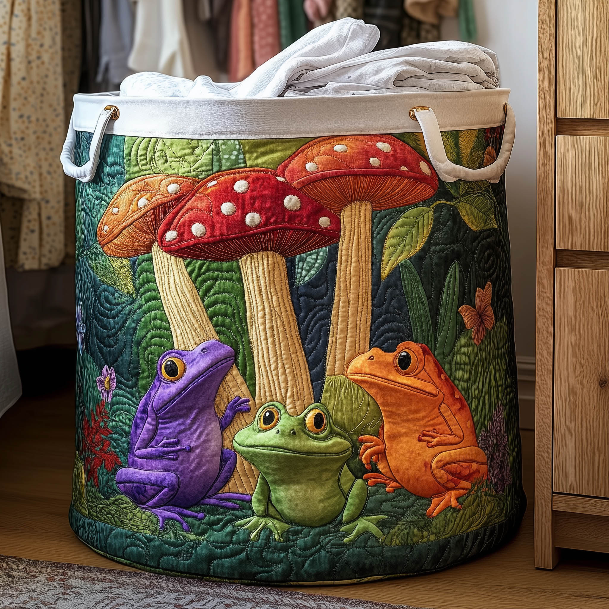 Mushroom Garden Quilted Laundry Basket Washroom Decor Baskets Best Family Gifts - Tradiviet