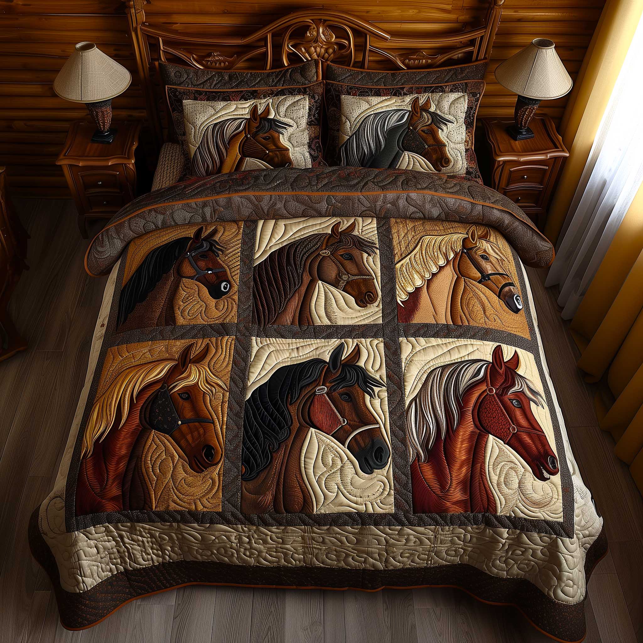 Mustang Ride Quilted Bedding Set Mens Bedroom Decor Gift For Equestrian Fans - Tradiviet