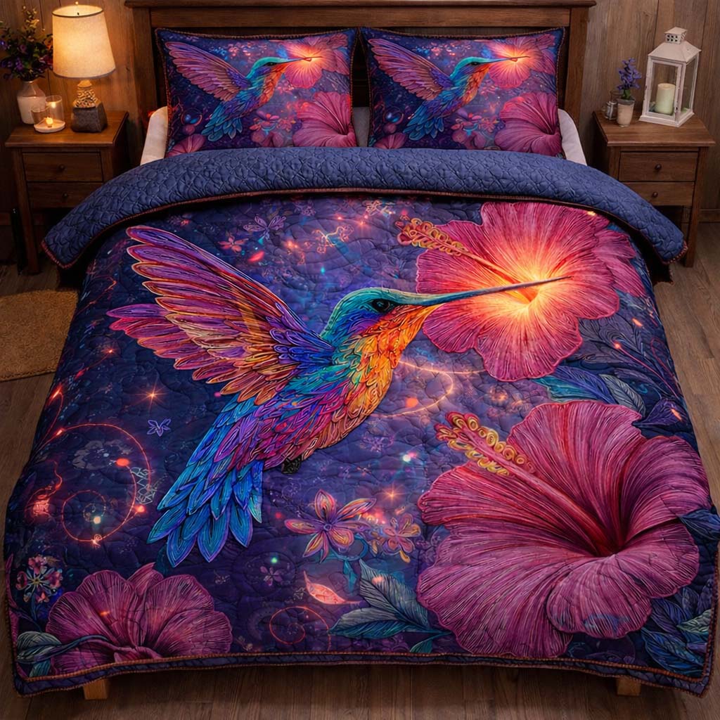 Mystic Glow Hummingbird Quilted Bedding Set Bedroom Decorations Beautiful Hummingbird Gifts - Tradiviet
