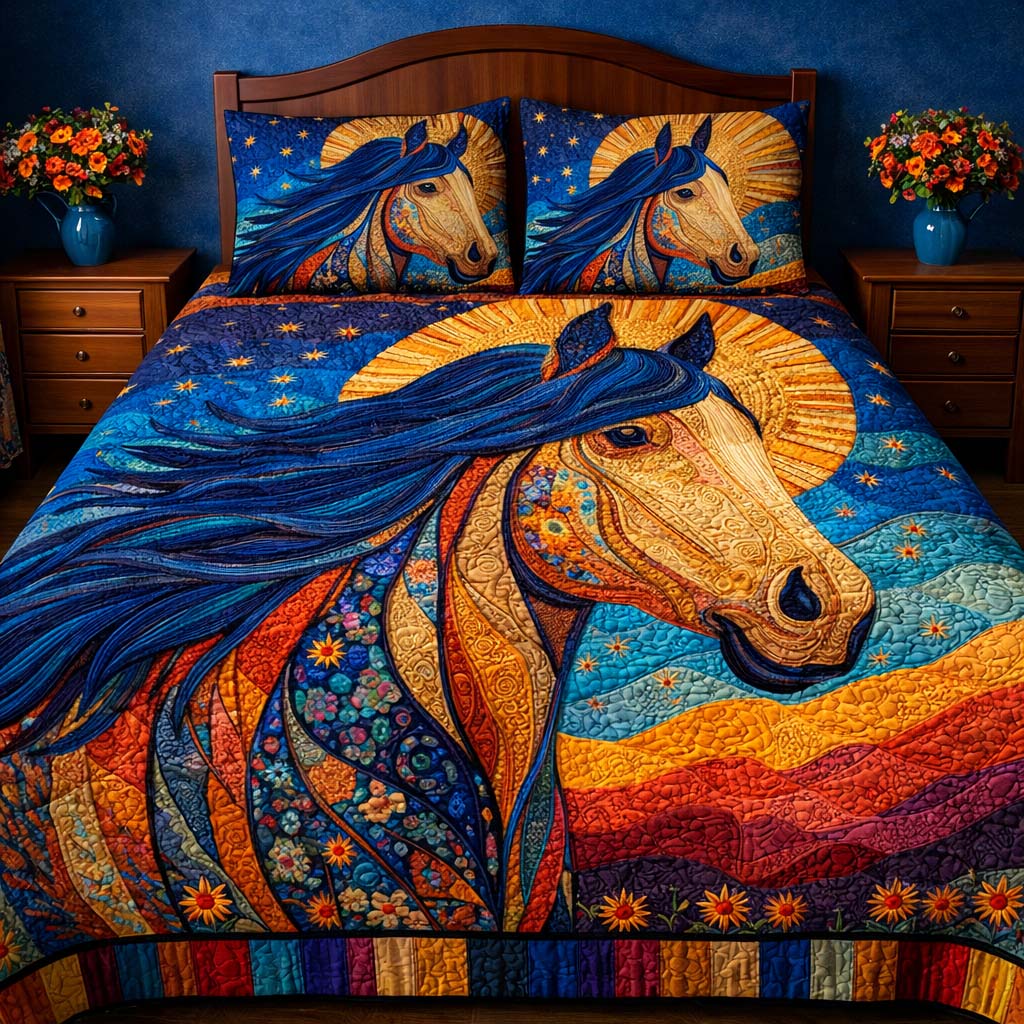 Mystic Halo Horse Quilted Bedding Set Holiday Home Decor Gifts For Teenage Horse Lovers - Tradiviet