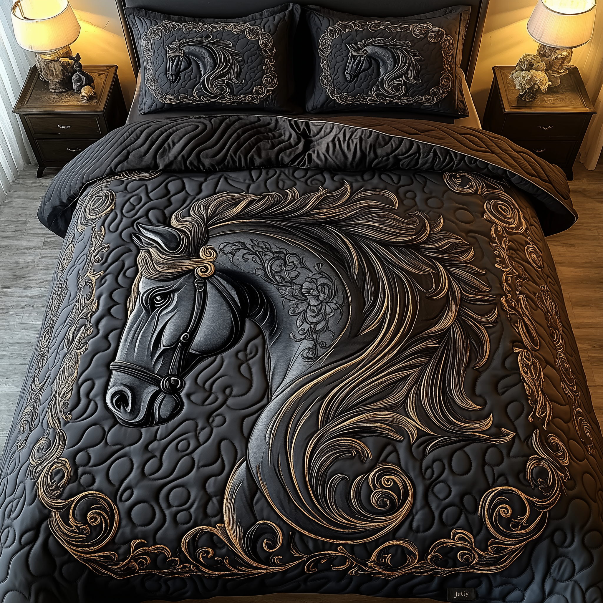 Mystique Black Horse Quilted Bedding Set Decorating Your Home For Holiday Gifts For Horse Lovers Men - Tradiviet