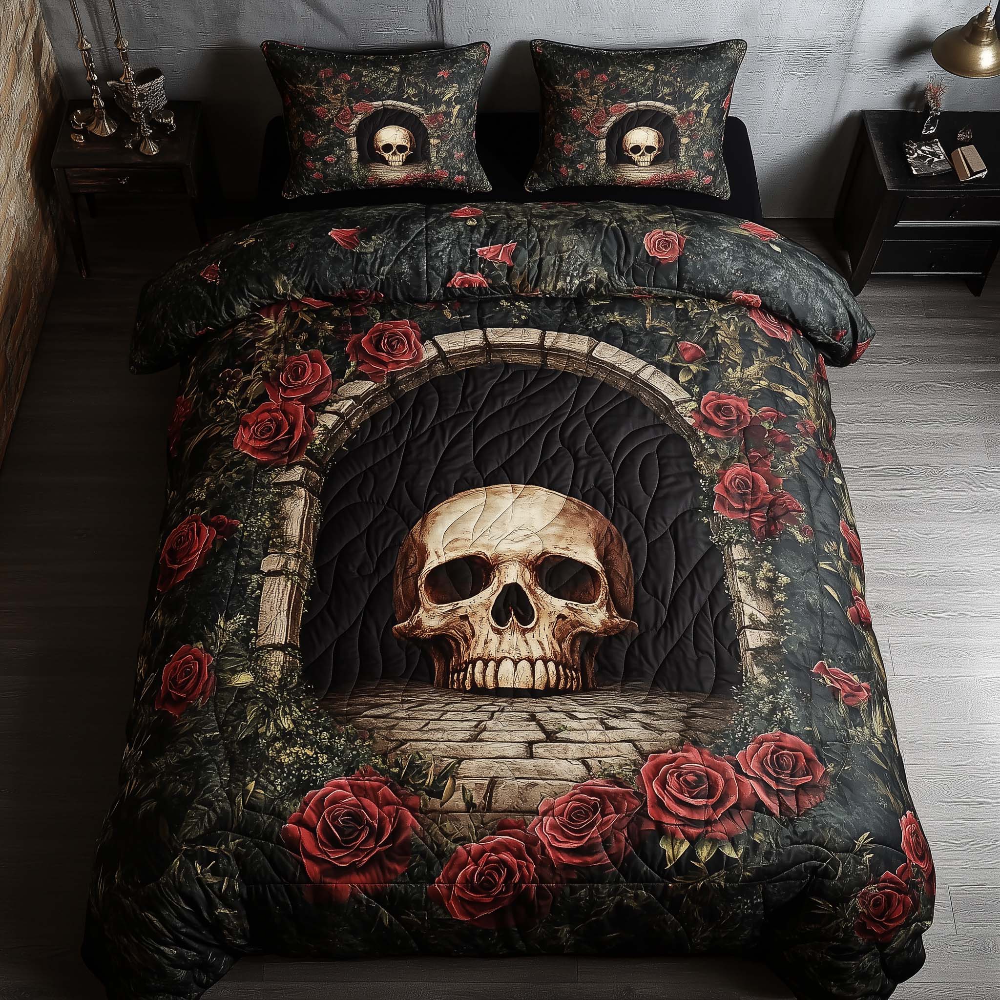 Mystique Solo Skull Quilted Bedding Set Autumn Inspired Bedroom Pirate Skull Gift For Boyfriends - Tradiviet
