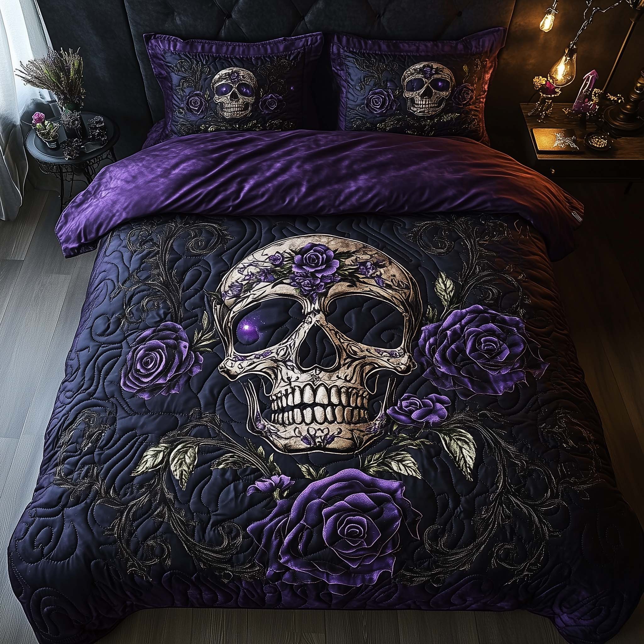 Mystique Solo Skull Quilted Bedding Set Bed Room Decoration Skull Gifts For Him - Tradiviet