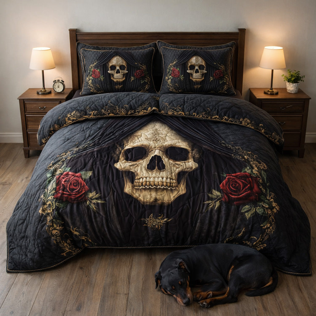Mystique Solo Skull Quilted Bedding Set Bedroom Decorations Skull Gifts For Her - Tradiviet - Image 3