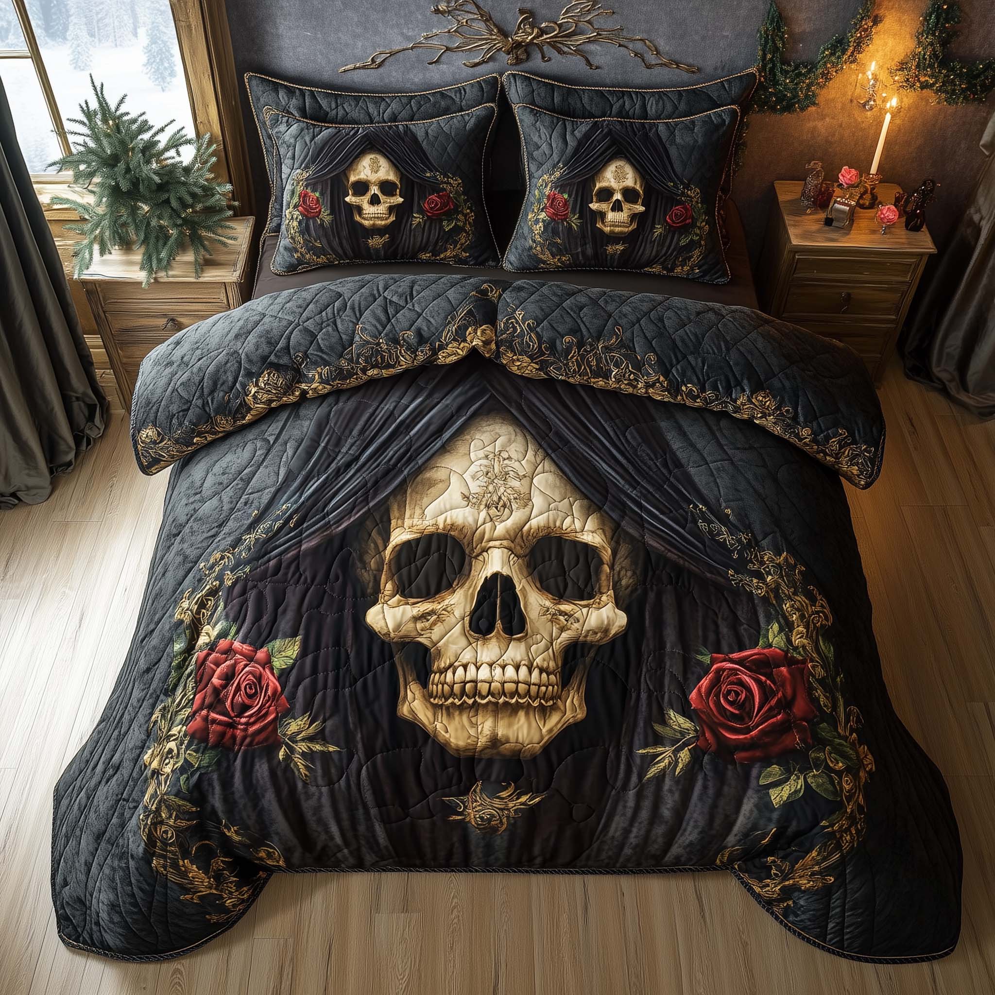 Mystique Solo Skull Quilted Bedding Set Bedroom Decorations Skull Gifts For Her - Tradiviet