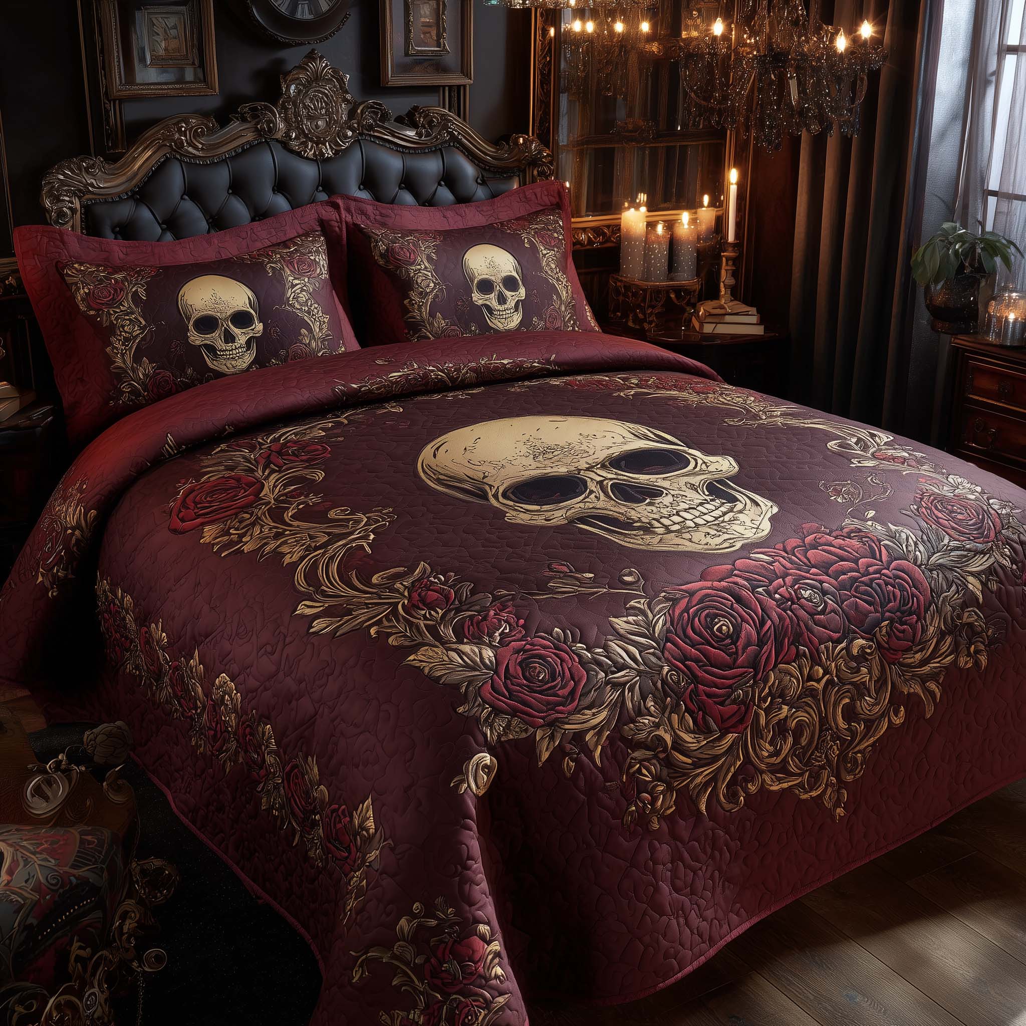Mystique Solo Skull Quilted Bedding Set Bohemian Bedroom Furniture Gifts For People Who Like Skulls - Tradiviet