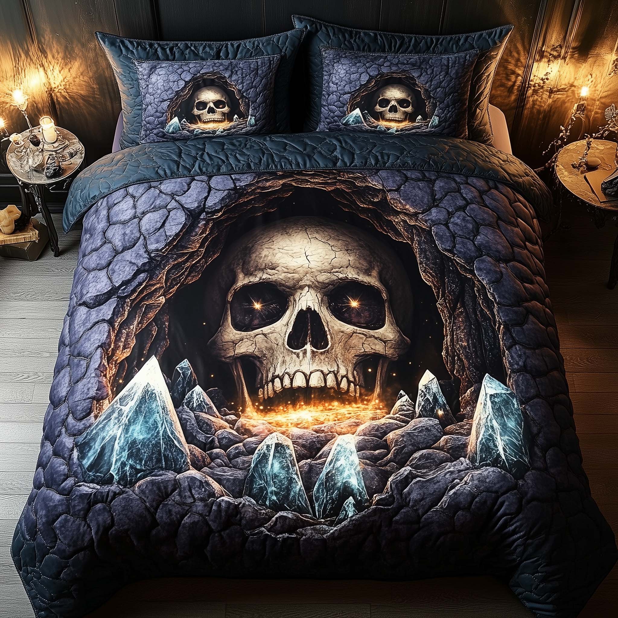 Mystique Solo Skull Quilted Bedding Set Holiday Bedroom Decor Skull Inspired Gifts - Tradiviet
