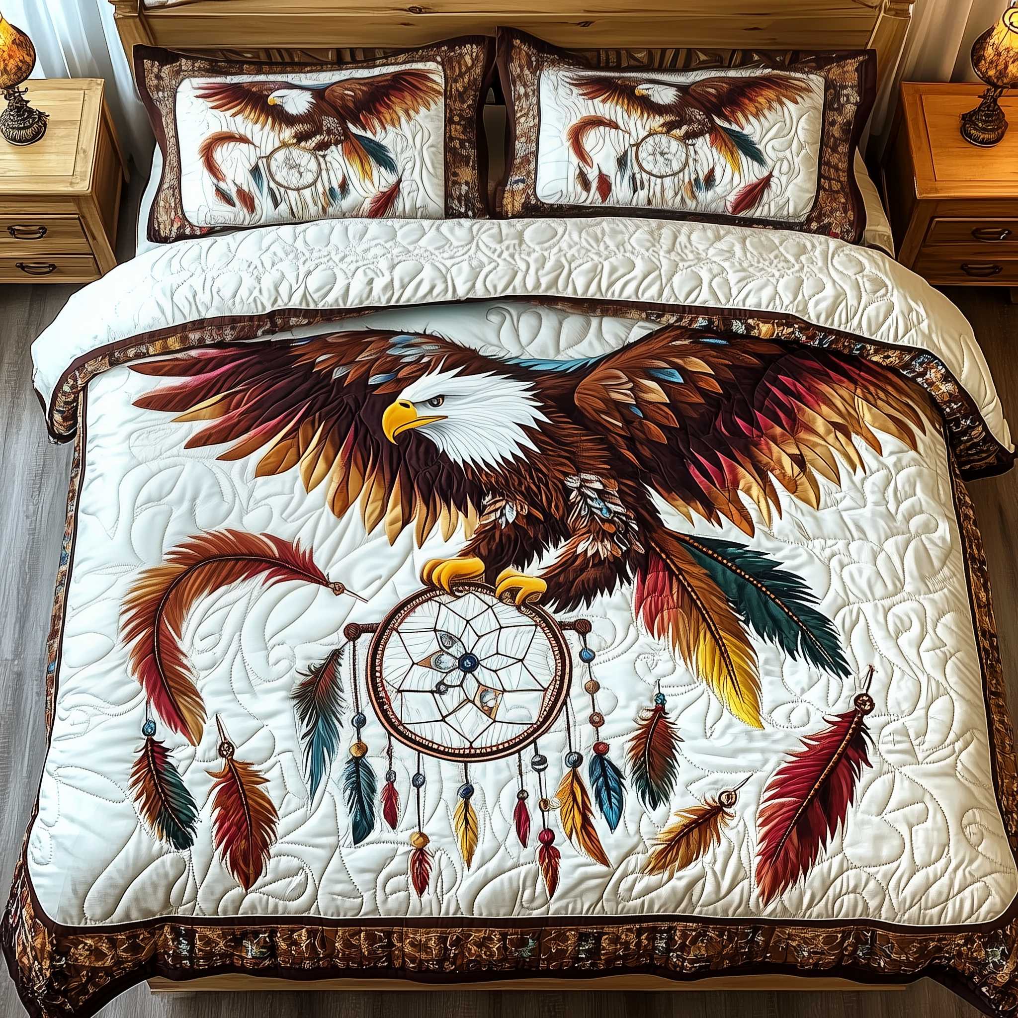 Native American Bald Eagle Dream Catcher Quilted Bedding Set Holiday Home Decor Gift Ideas - Tradiviet