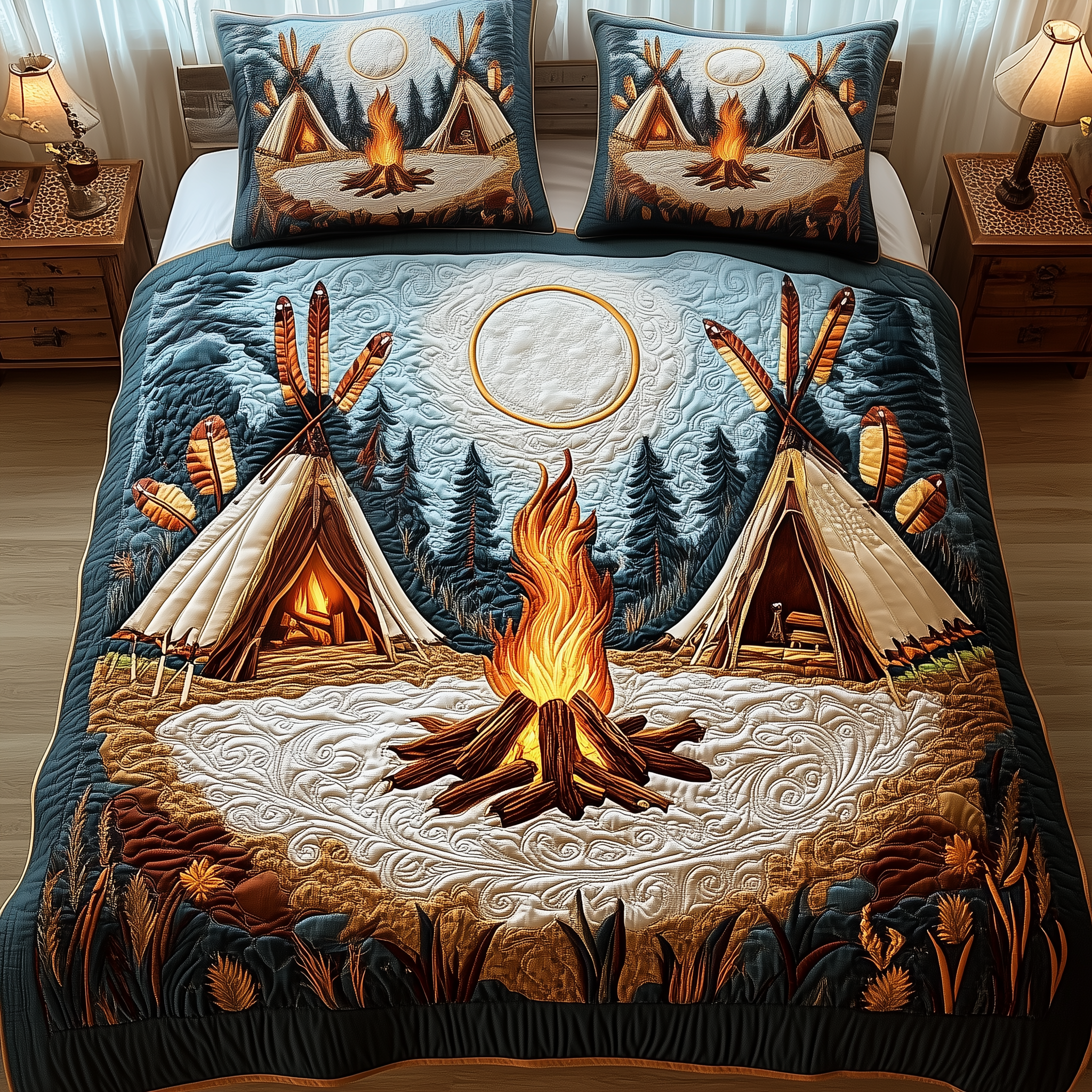 Native American Tent Quilted Bedding Set Holiday Home Decor Gift For Dad - Tradiviet