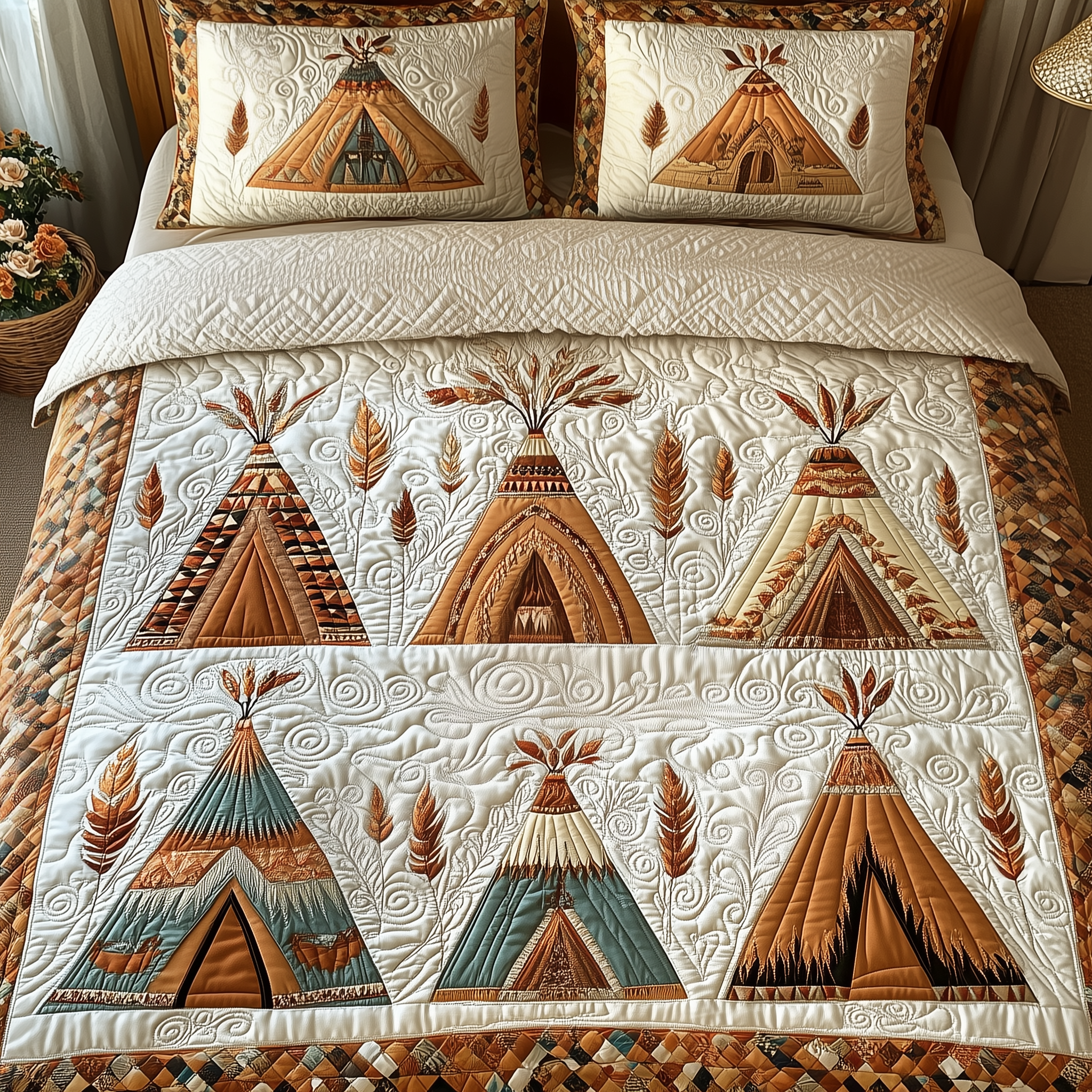 Native American Tent Quilted Bedding Set Holiday Home Decor Gift For Her - Tradiviet