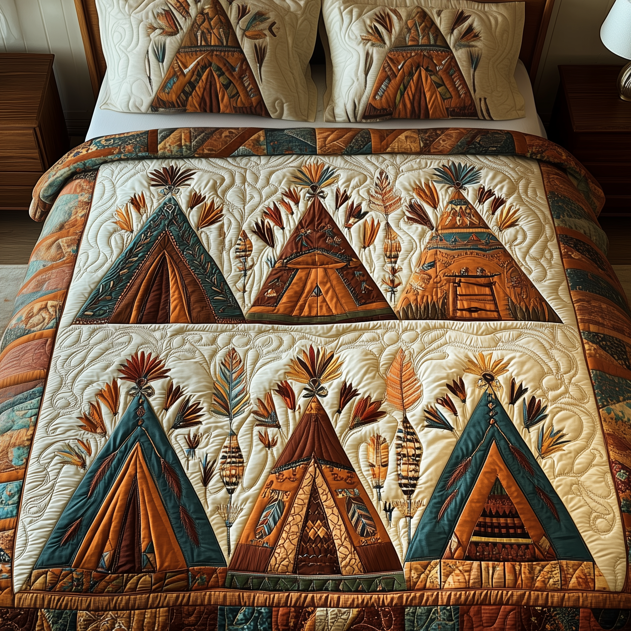 Native American Tent Quilted Bedding Set Holiday Home Decor Gift For Him - Tradiviet