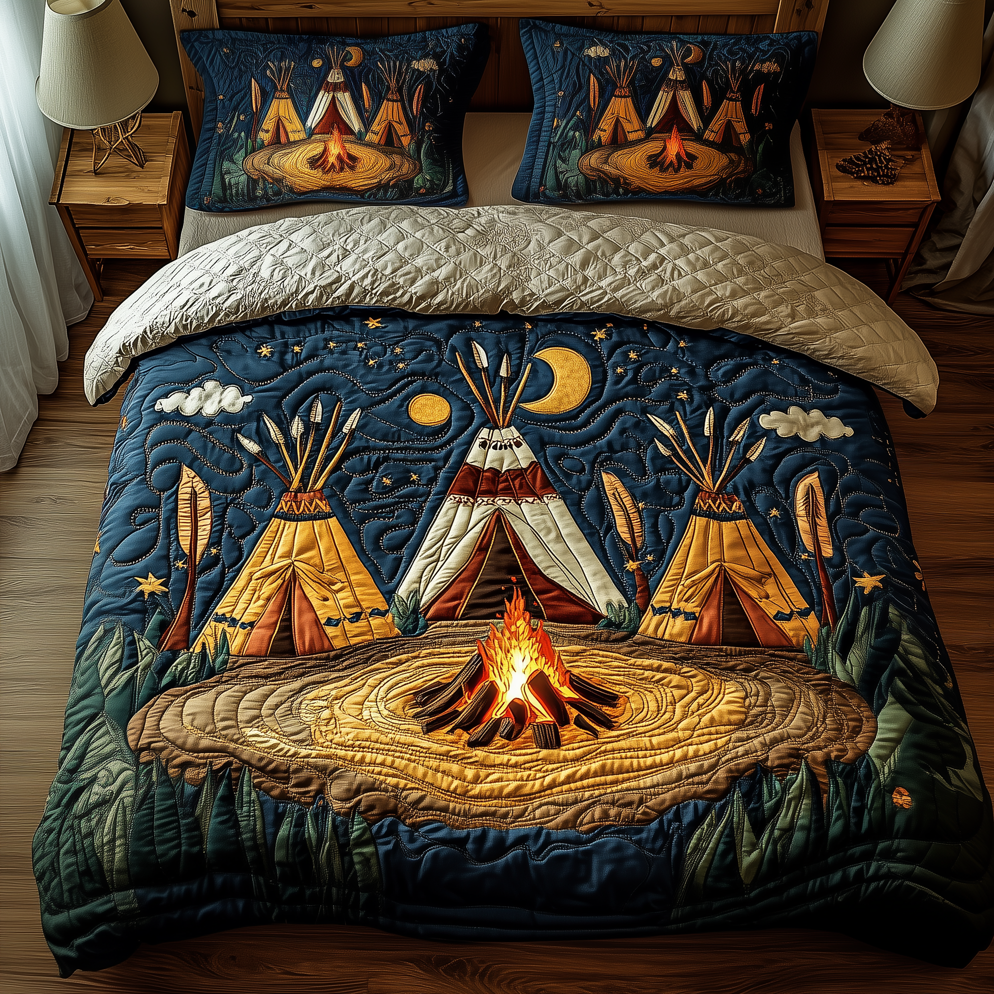 Native American Tent Quilted Bedding Set Holiday Home Decor Gift For Mother - Tradiviet