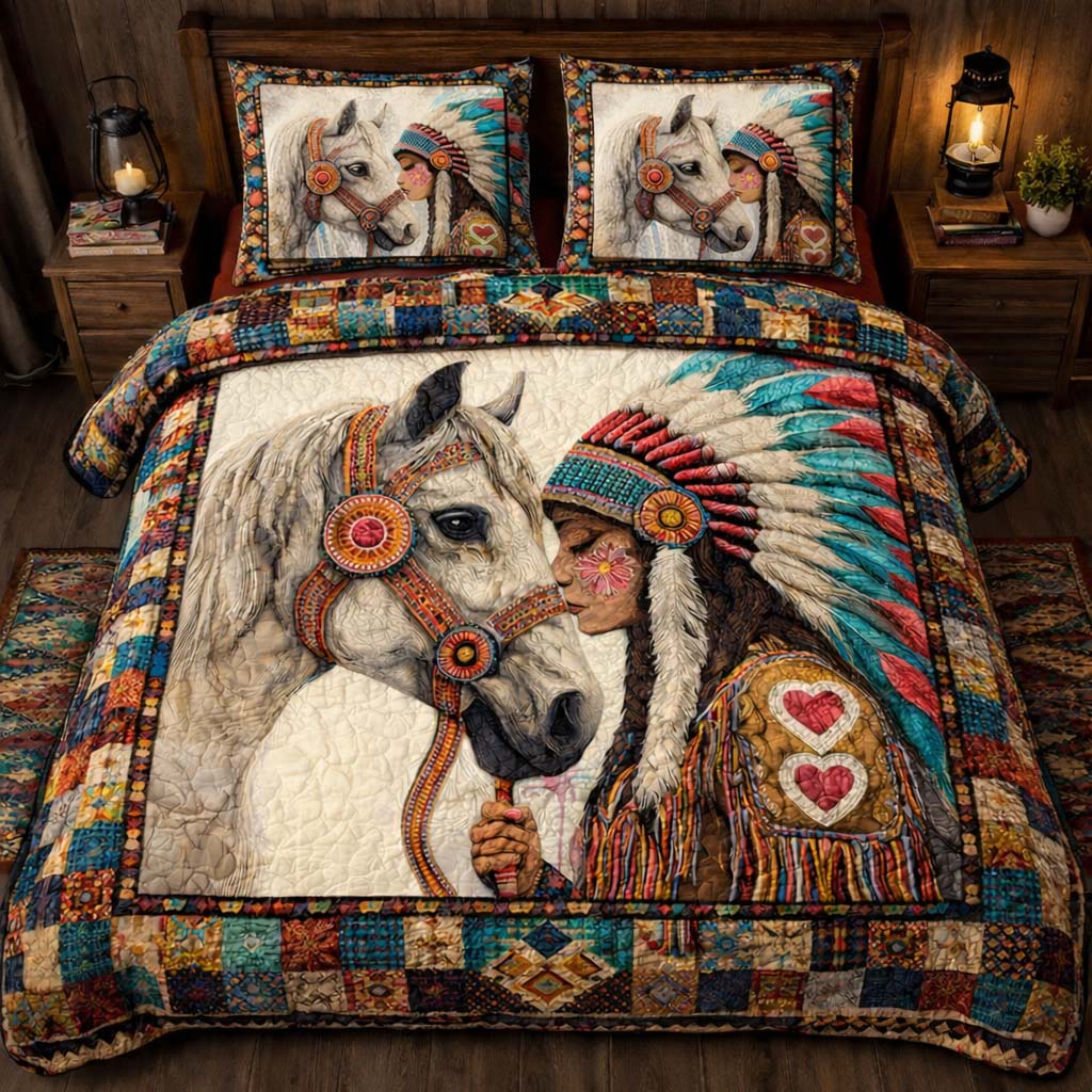Native Heart Horse Quilted Bedding Set Decorating Your Home For Holiday Best Presents For Horse Lovers - Tradiviet