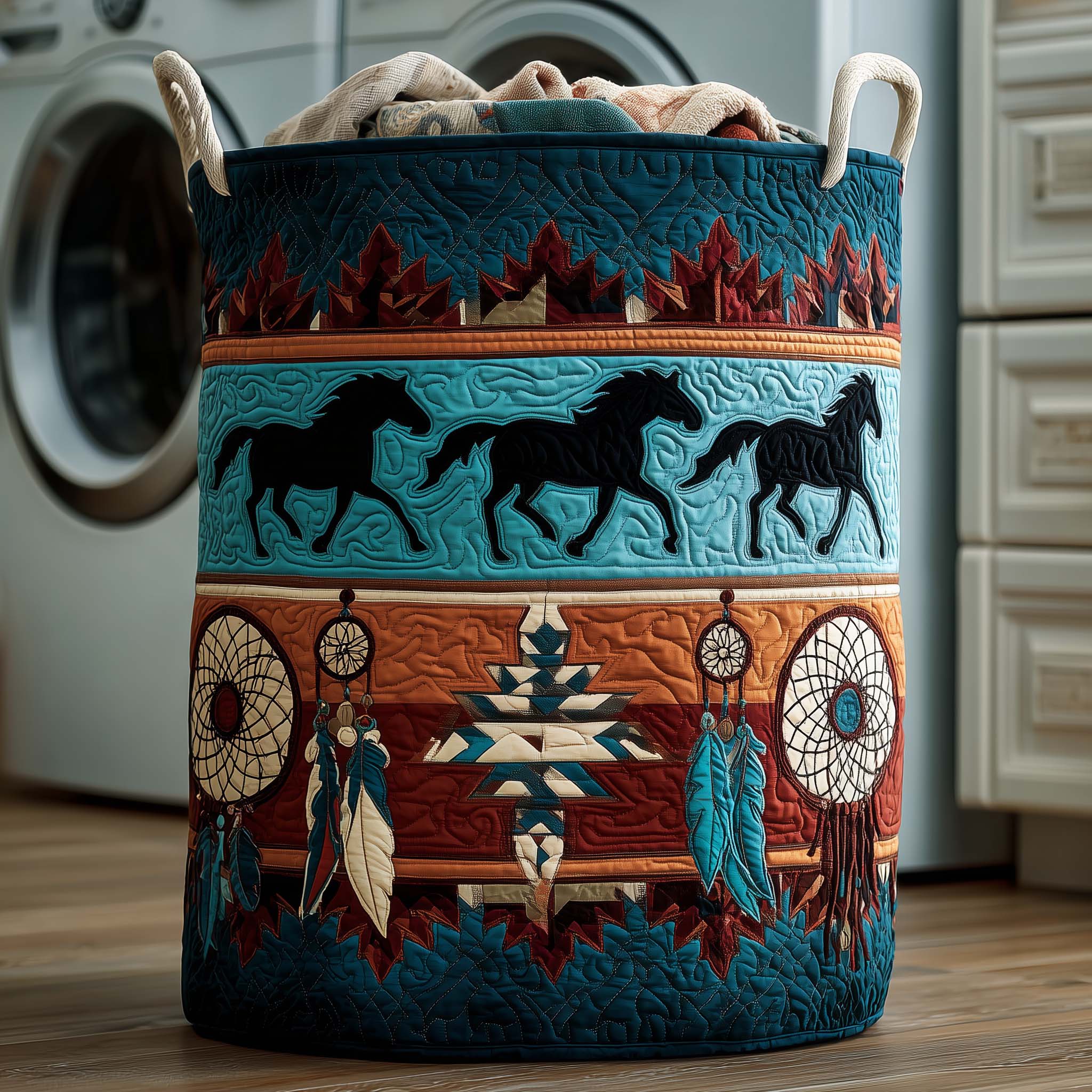 Native Horse Quilted Laundry Basket Adorable Laundry Basket Gift For Wife - Tradiviet