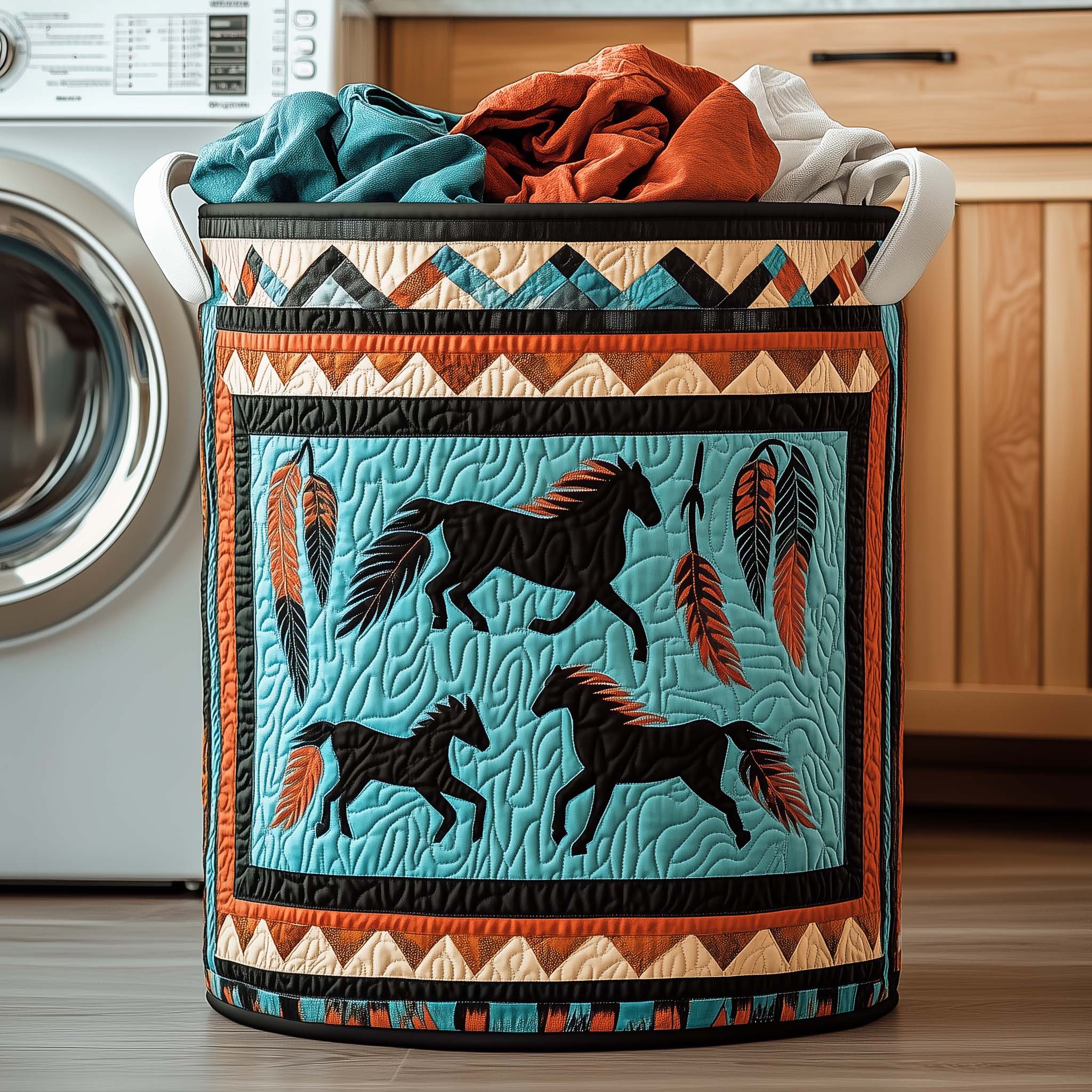 Native Horse Quilted Laundry Basket Cool Laundry Hamper Presents For Sister In Law - Tradiviet