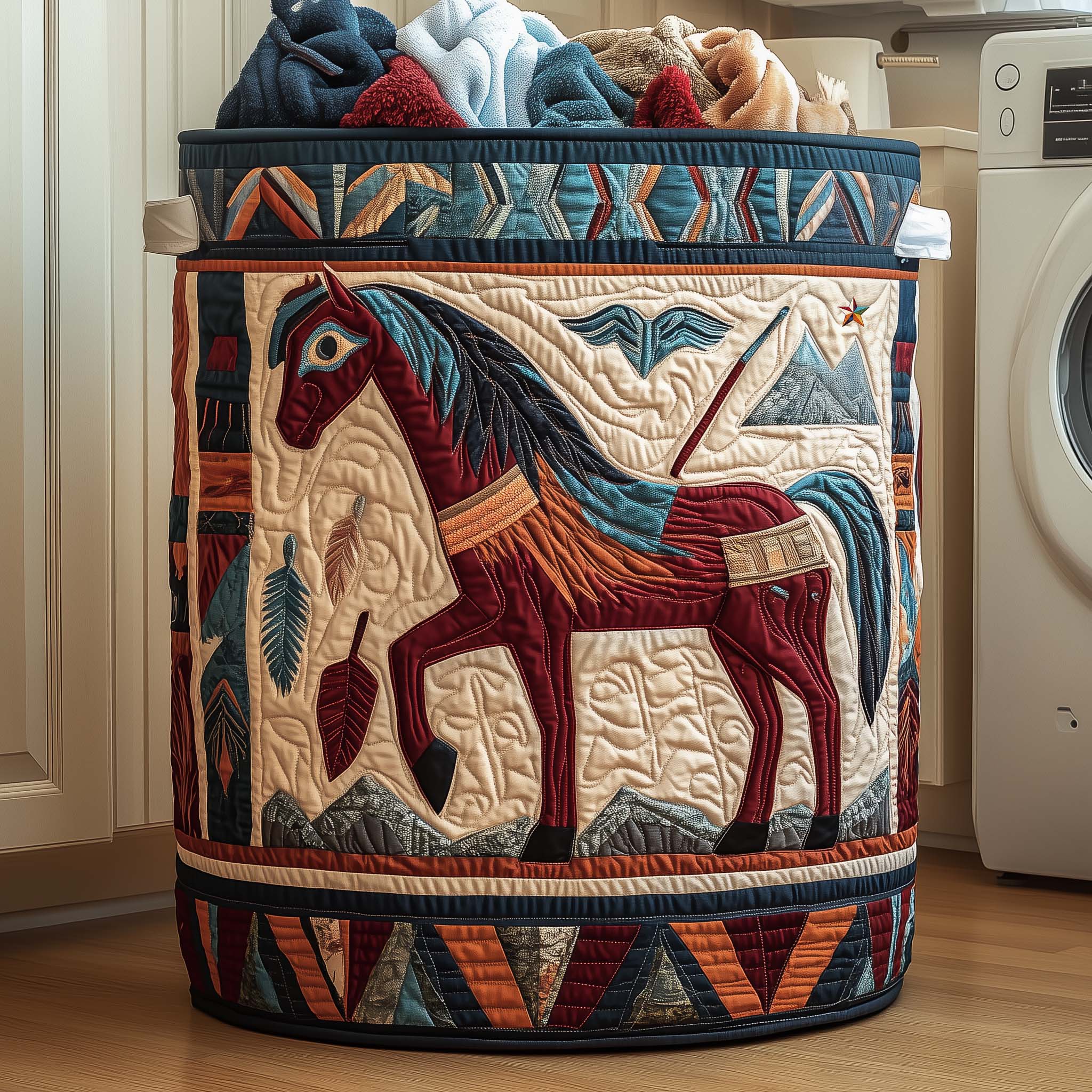 Native Horse Quilted Laundry Basket Cute Room Decor Moms Day Gifts - Tradiviet