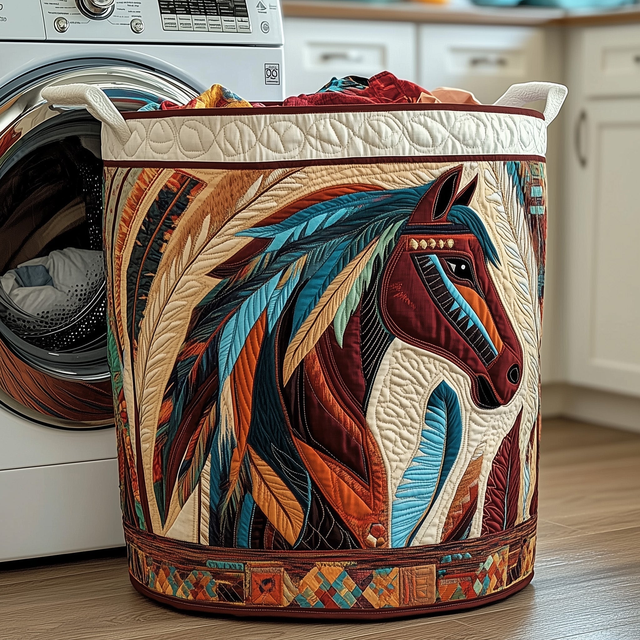 Native Horse Quilted Laundry Basket Holiday Room Decor Best Family Gifts - Tradiviet