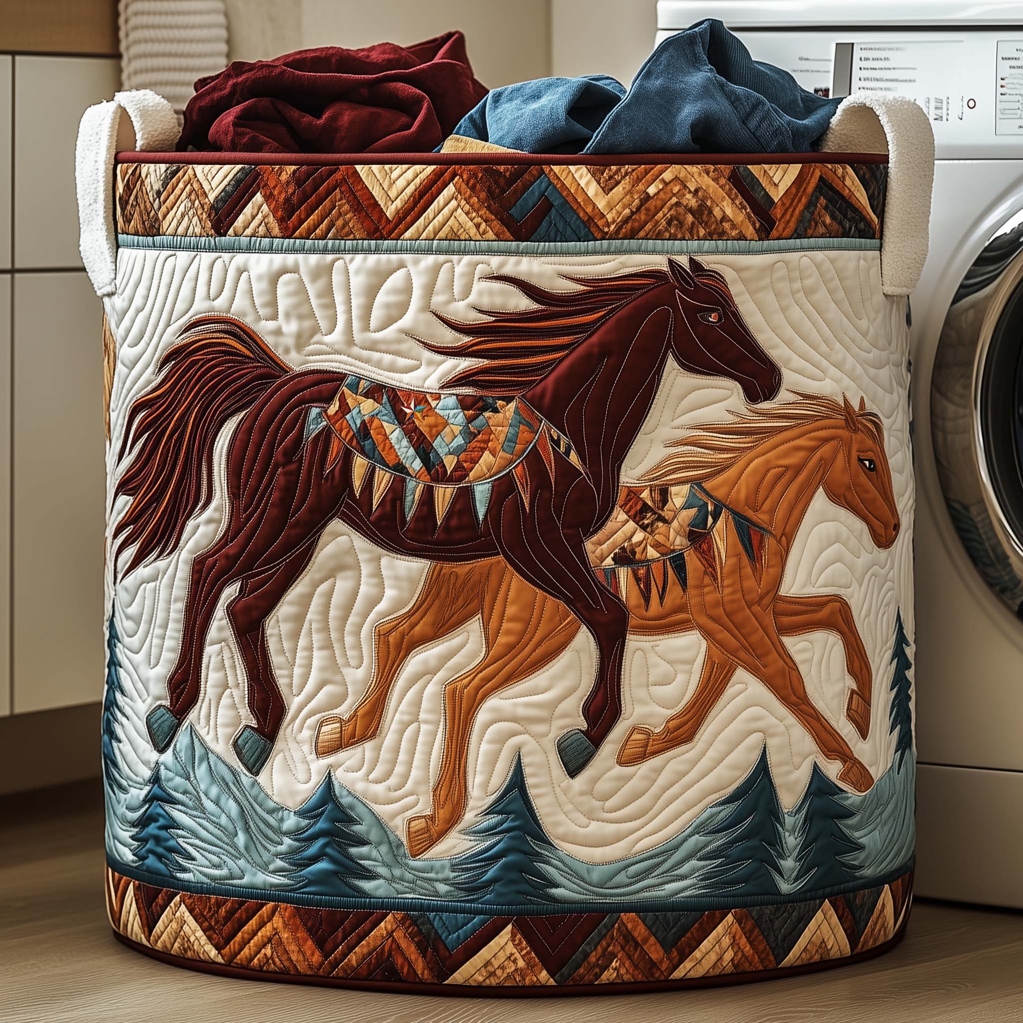 Native Horse Quilted Laundry Basket Nice Storage Baskets Mother's Day Gifts For Mom - Tradiviet