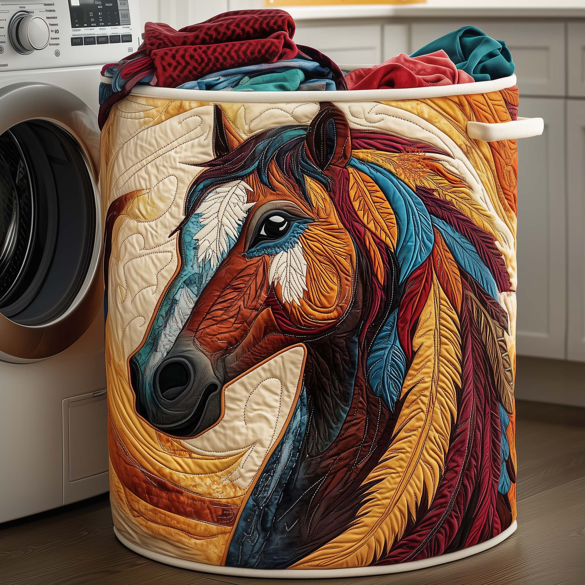 Native Horse Quilted Laundry Basket Washroom Decor Baskets Good Fathers Day Gifts - Tradiviet