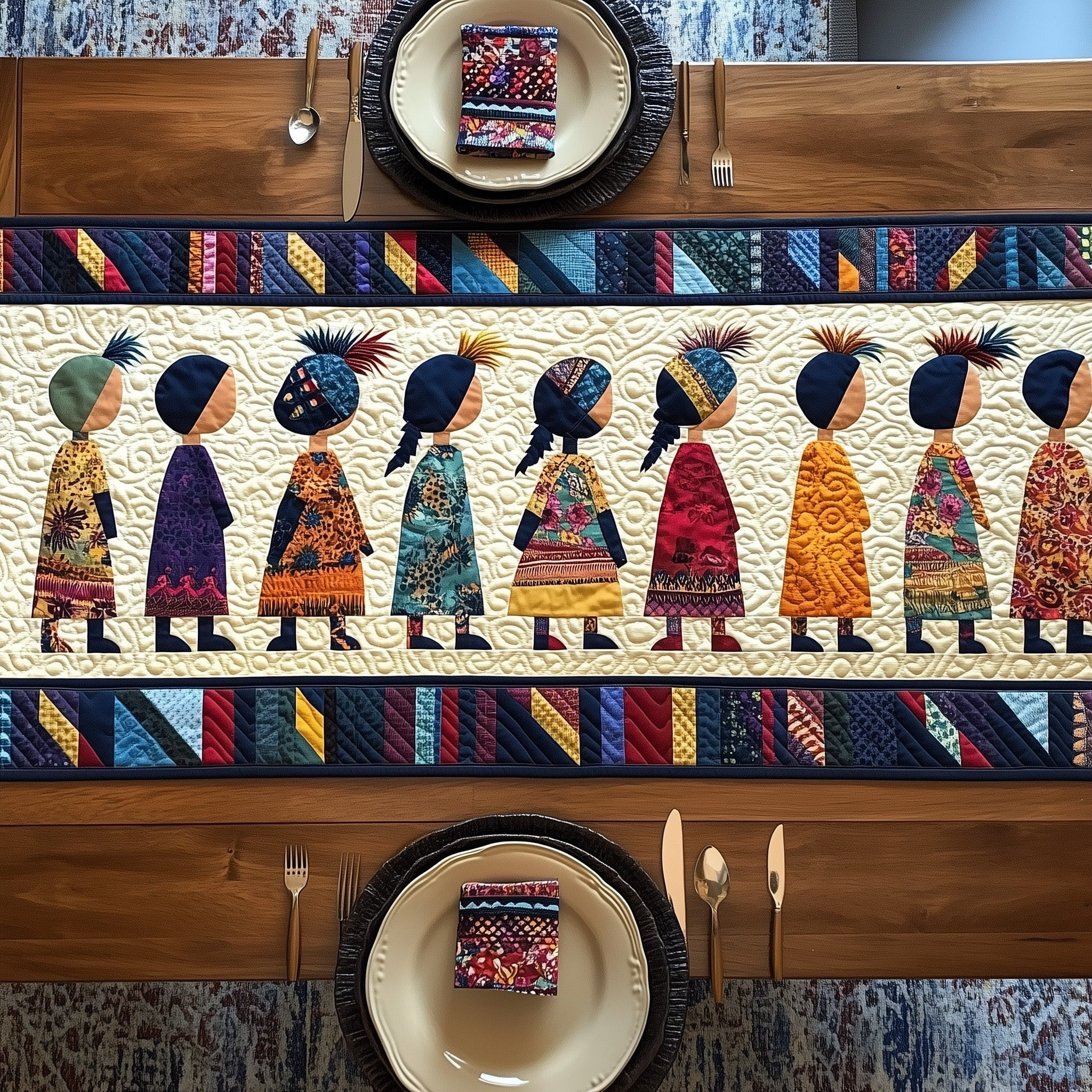 Native Sunbonnet Sue Quilted Table Runner Floral Runner 4Th Of July Client Gifts