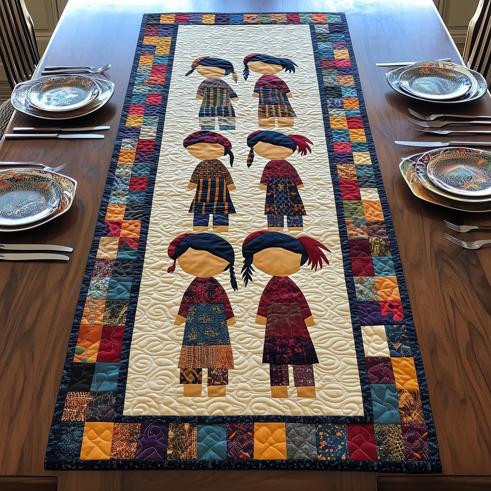Native Sunbonnet Sue Quilted Table Runner  Holiday Table Runner 4Th Of July Client Gifts
