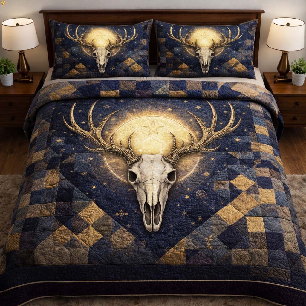 Nature Antlers Quilted Bedding Set Autumn Inspired Bedroom Antlers Home Decor Gift - Tradiviet