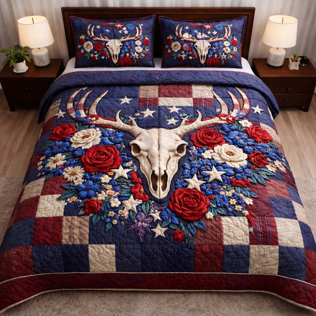 Nature Antlers Quilted Bedding Set Bedroom Decorations Antlers Birthday Gift Mother's Day - Tradiviet
