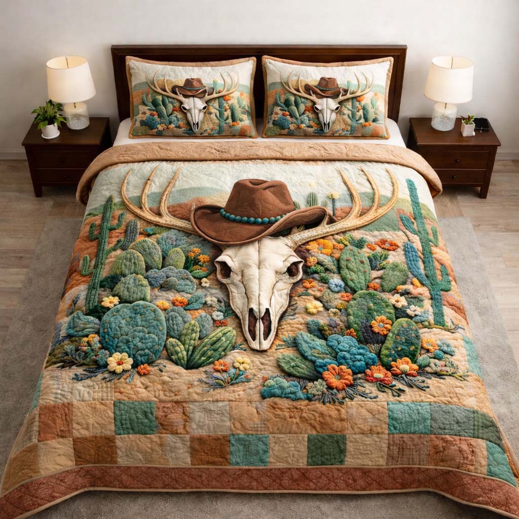 Nature Antlers Quilted Bedding Set Holiday Home Decor Ideas Antlers Holiday Gift Father's Day - Tradiviet