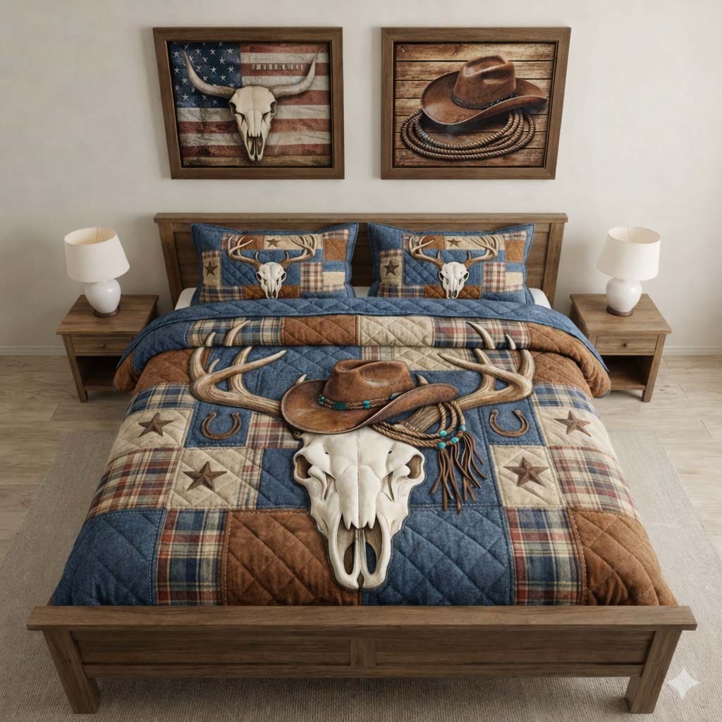 Nature Antlers Quilted Bedding Set Mens Bedroom Decor Antlers Gift For Nature Lovers - Tradiviet
