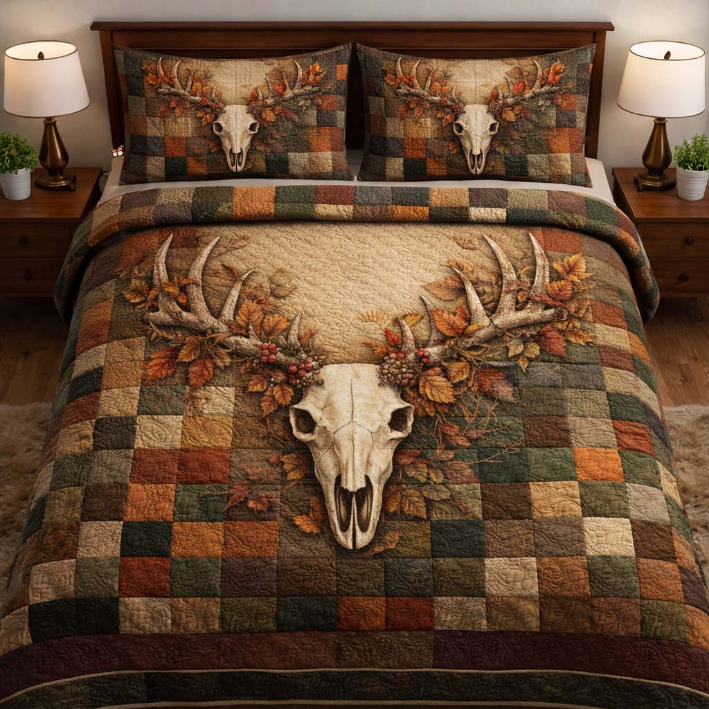 Nature Antlers Quilted Bedding Set Room Decoration Items Antlers Gift For Wilderness Lovers - Tradiviet