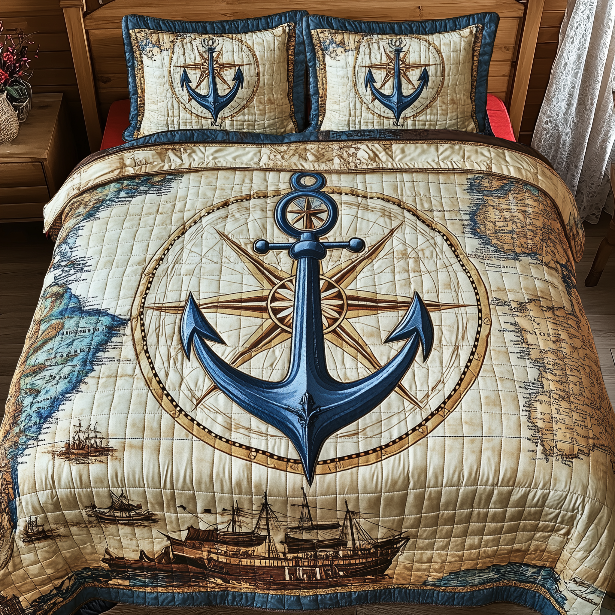 Nautical Anchor Quilted Bedding Set Holiday Home Decor Top Gift For Anchor Fans - Tradiviet - Image 3