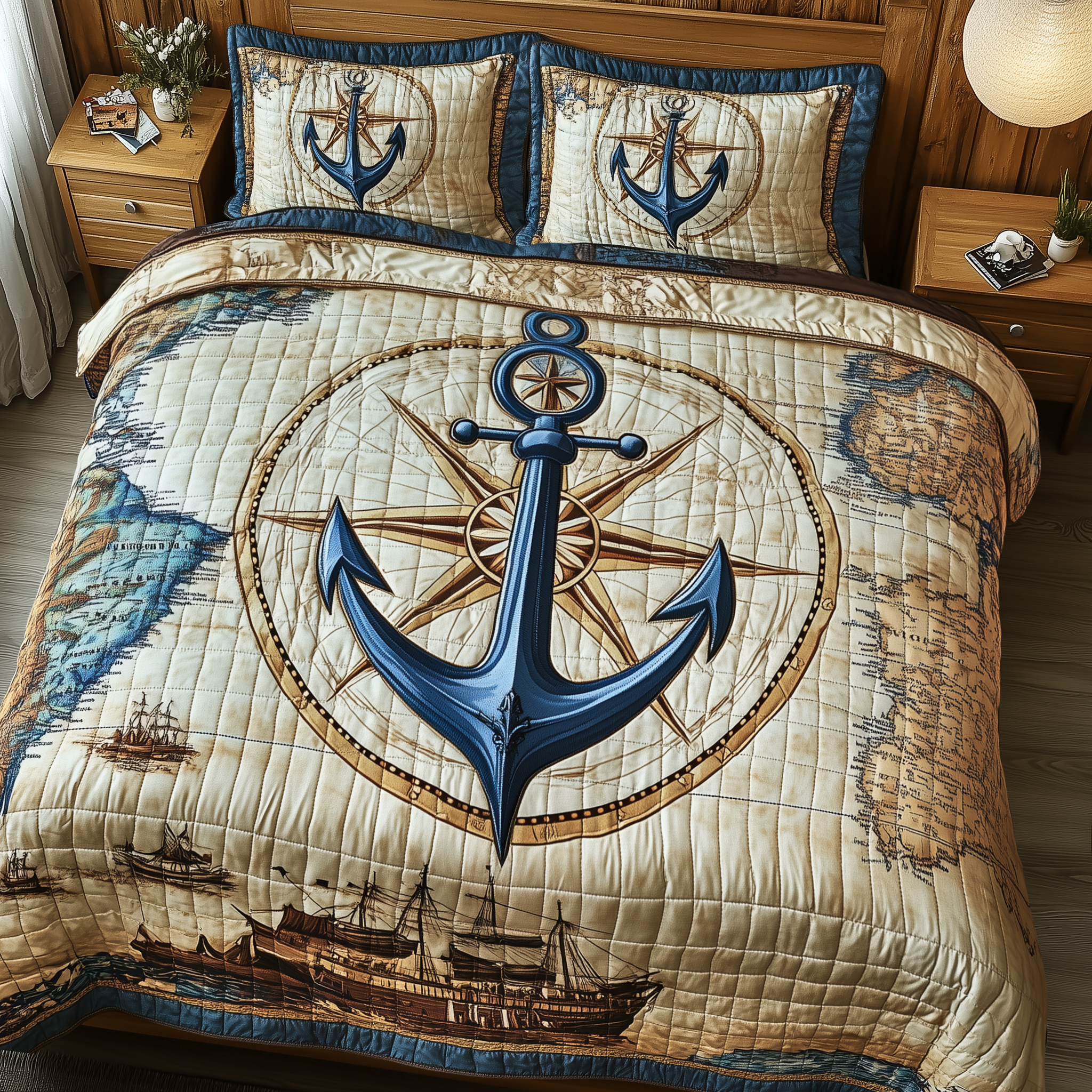 Nautical Anchor Quilted Bedding Set Holiday Home Decor Top Gift For Anchor Fans - Tradiviet - Image 2