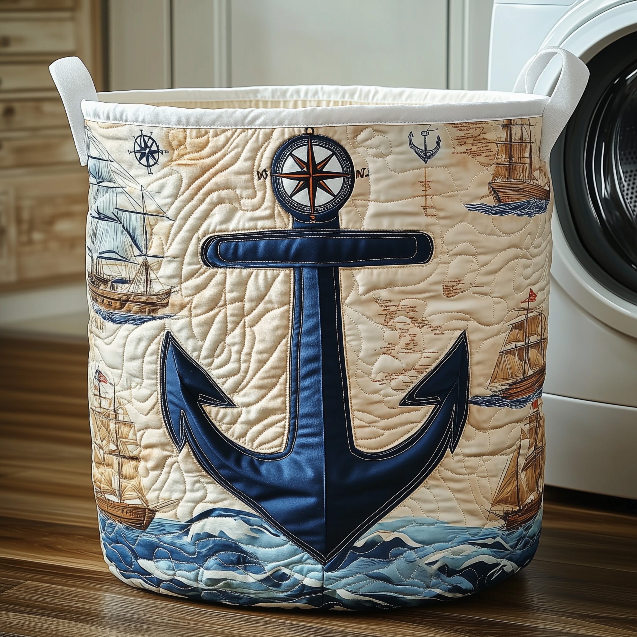 Nautical Anchor Quilted Laundry Basket Cool Laundry Hamper Gifts For Sister In Law - Tradiviet