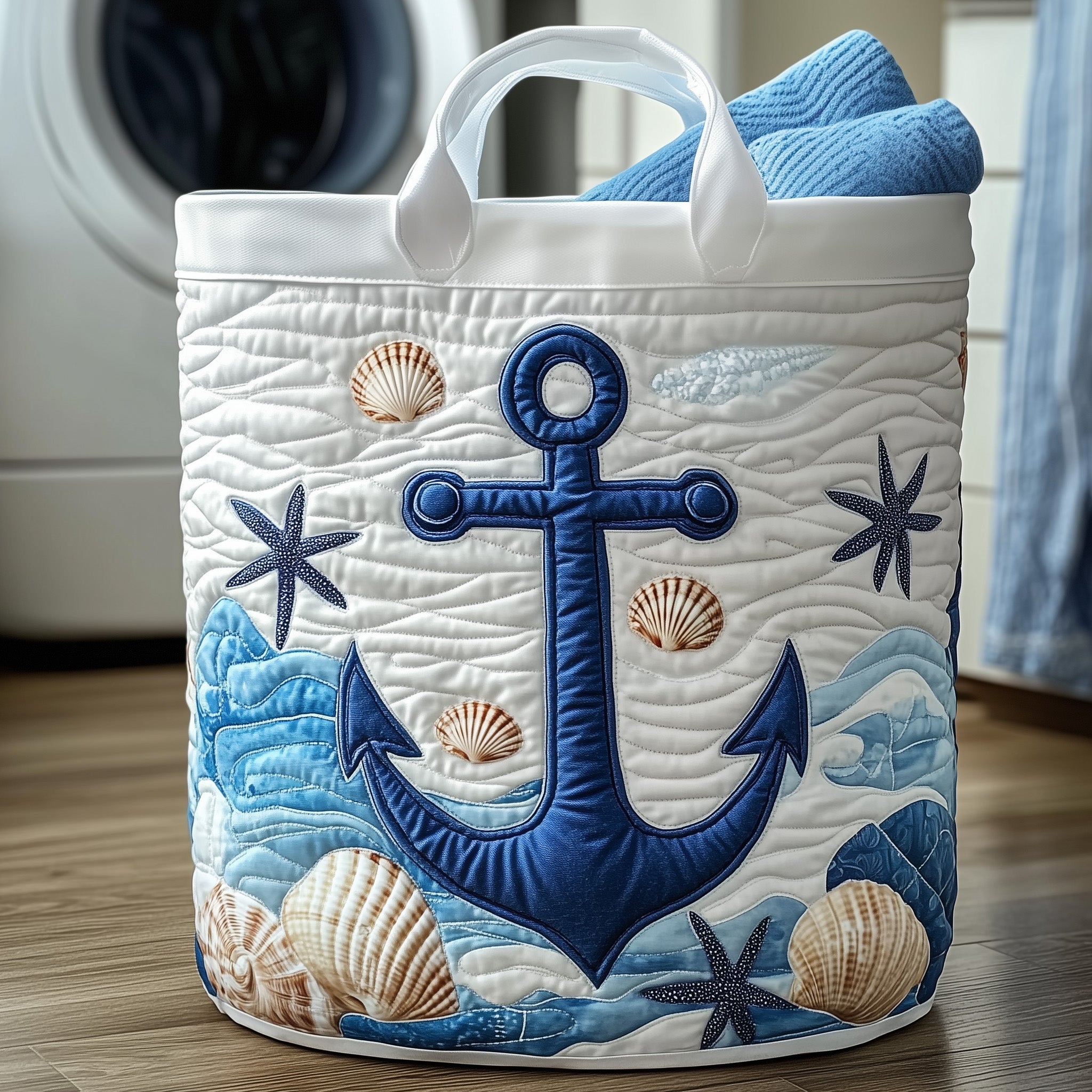 Nautical Anchor Quilted Laundry Basket Washroom Decor Baskets Gift For Grandma - Tradiviet